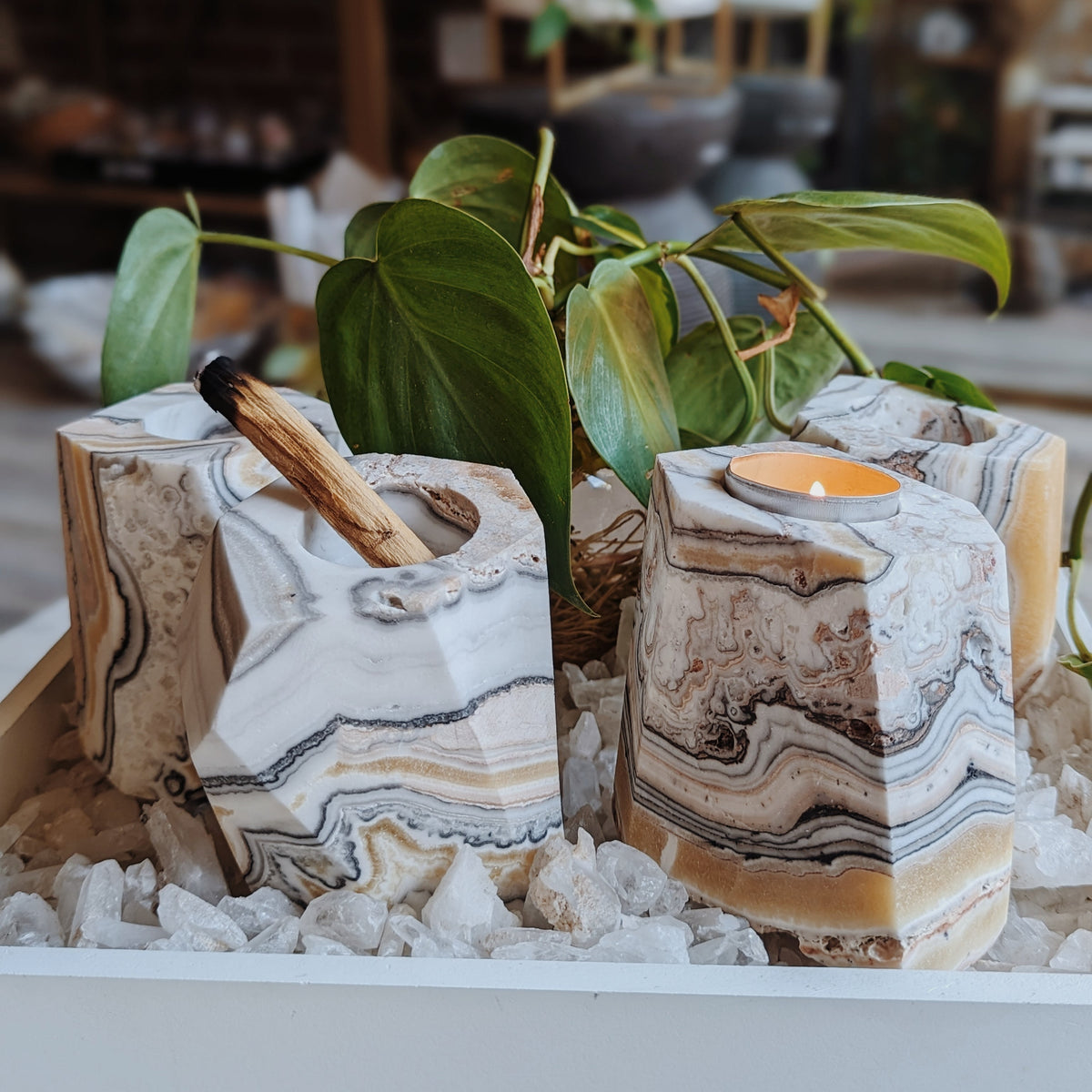 Banded White Onyx Votive Wild Alabaster