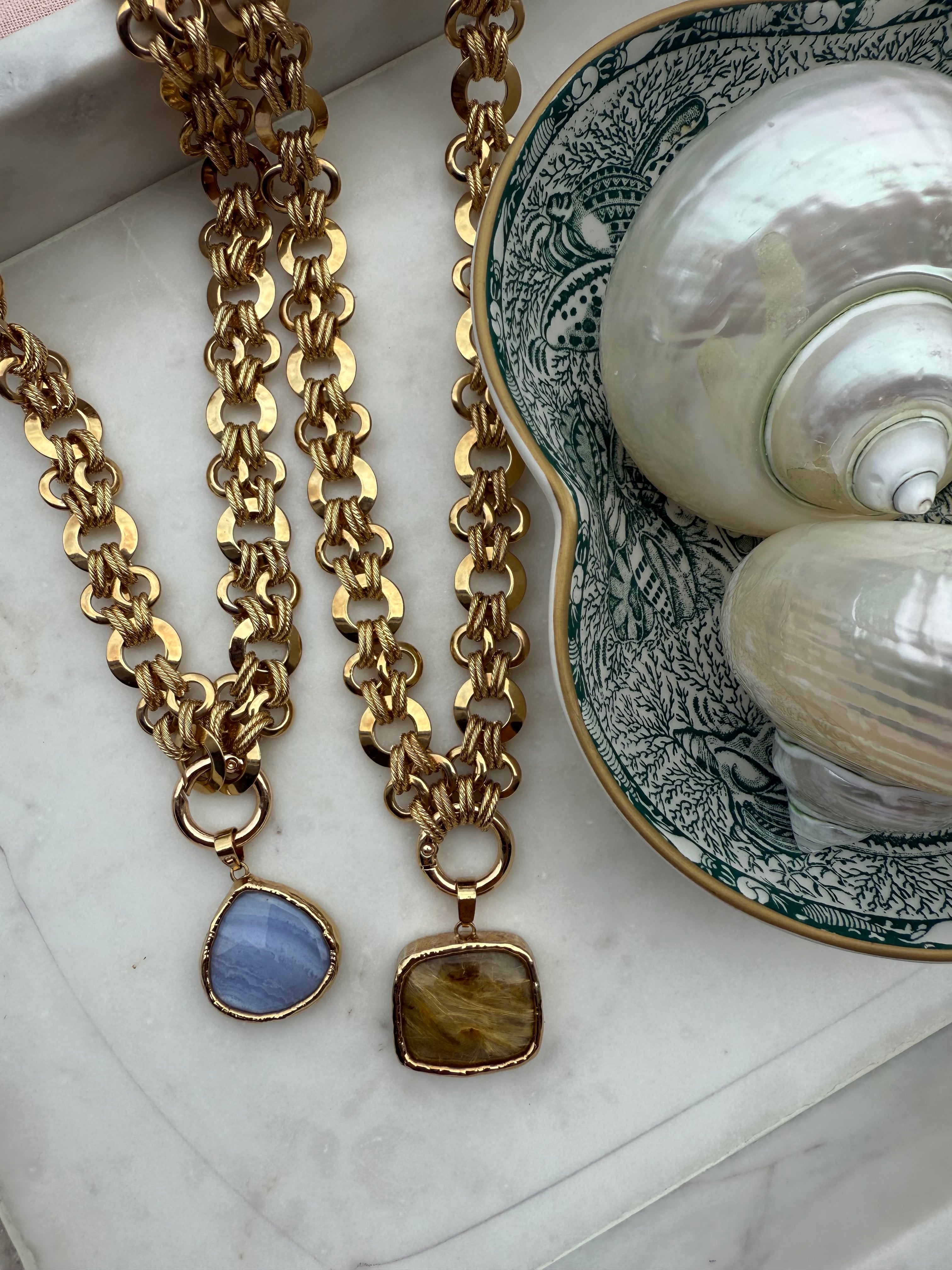 The Jett Necklace | Blue Lace Agate + Golden Rutile