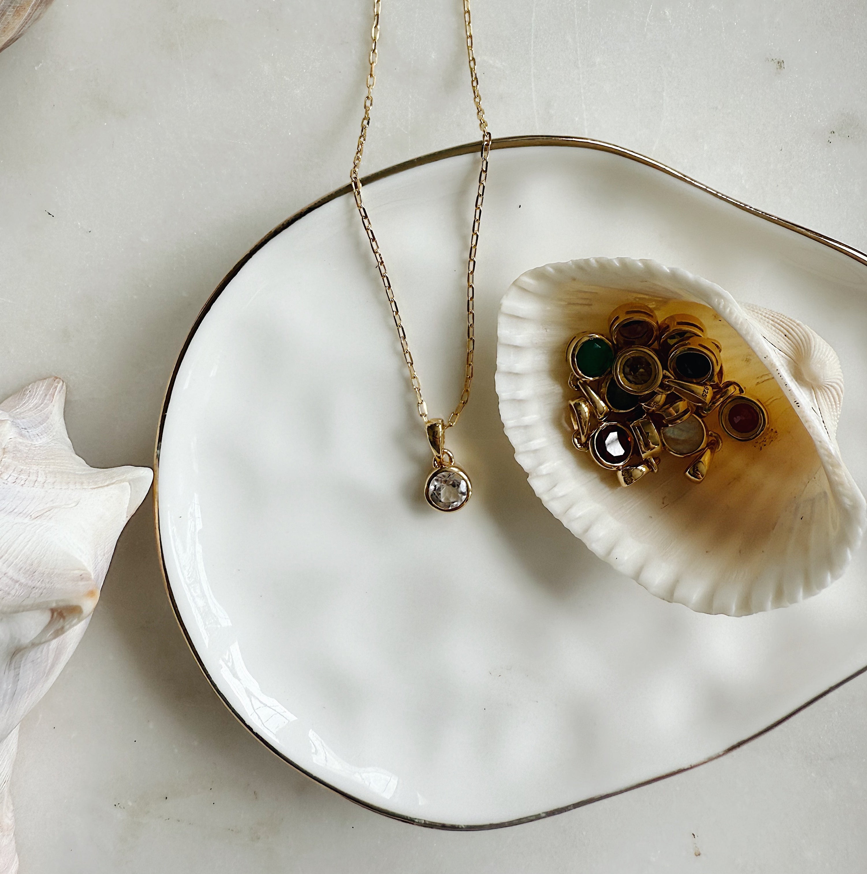 Dainty Faceted Birthstone Pendants | Gold