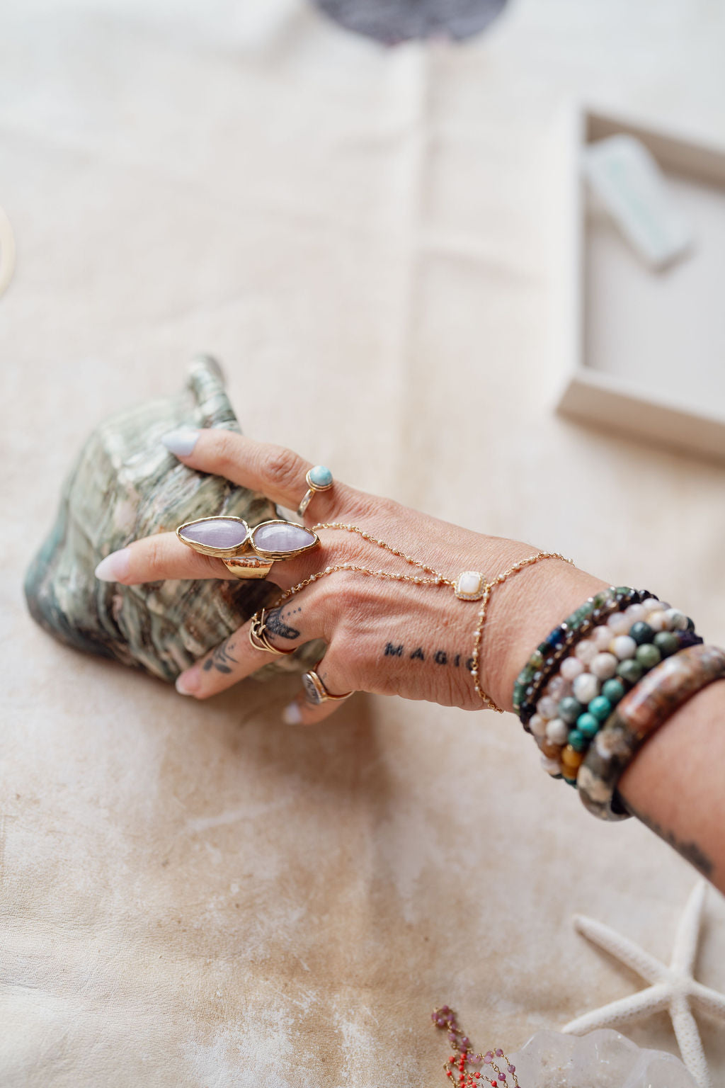 The Seraphina Ring | Rose Quartz + Moonstone + Kunzite