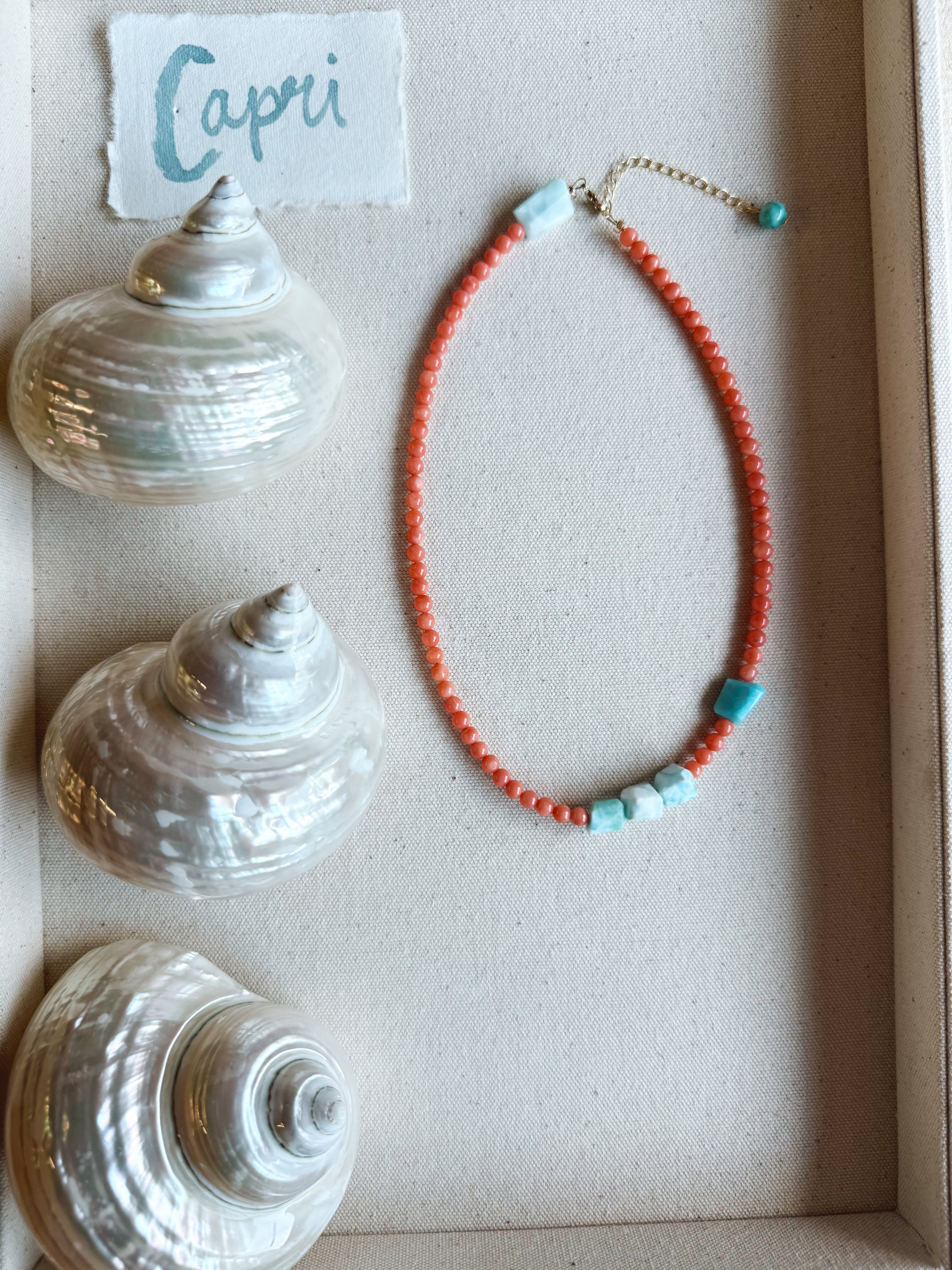 The Capri Necklace | Italian Coral + Larimar