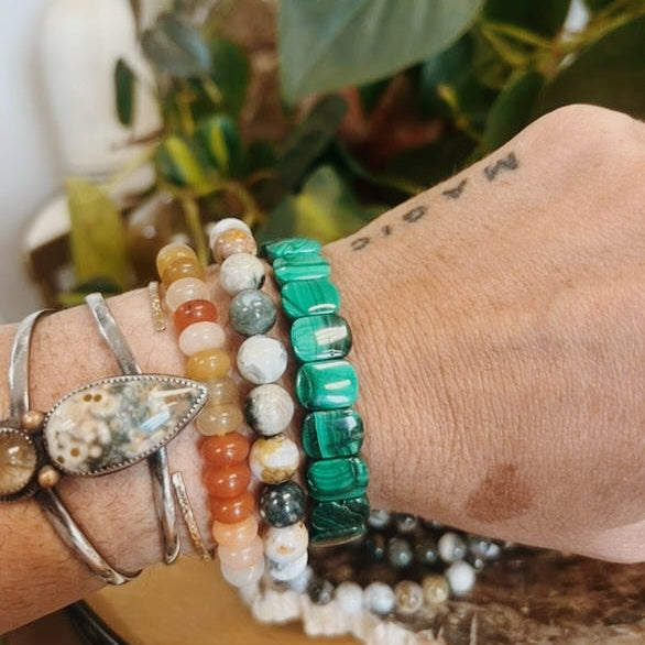 Intuitively Chosen Ocean Jasper Round Stone Bracelet Wild Alabaster
