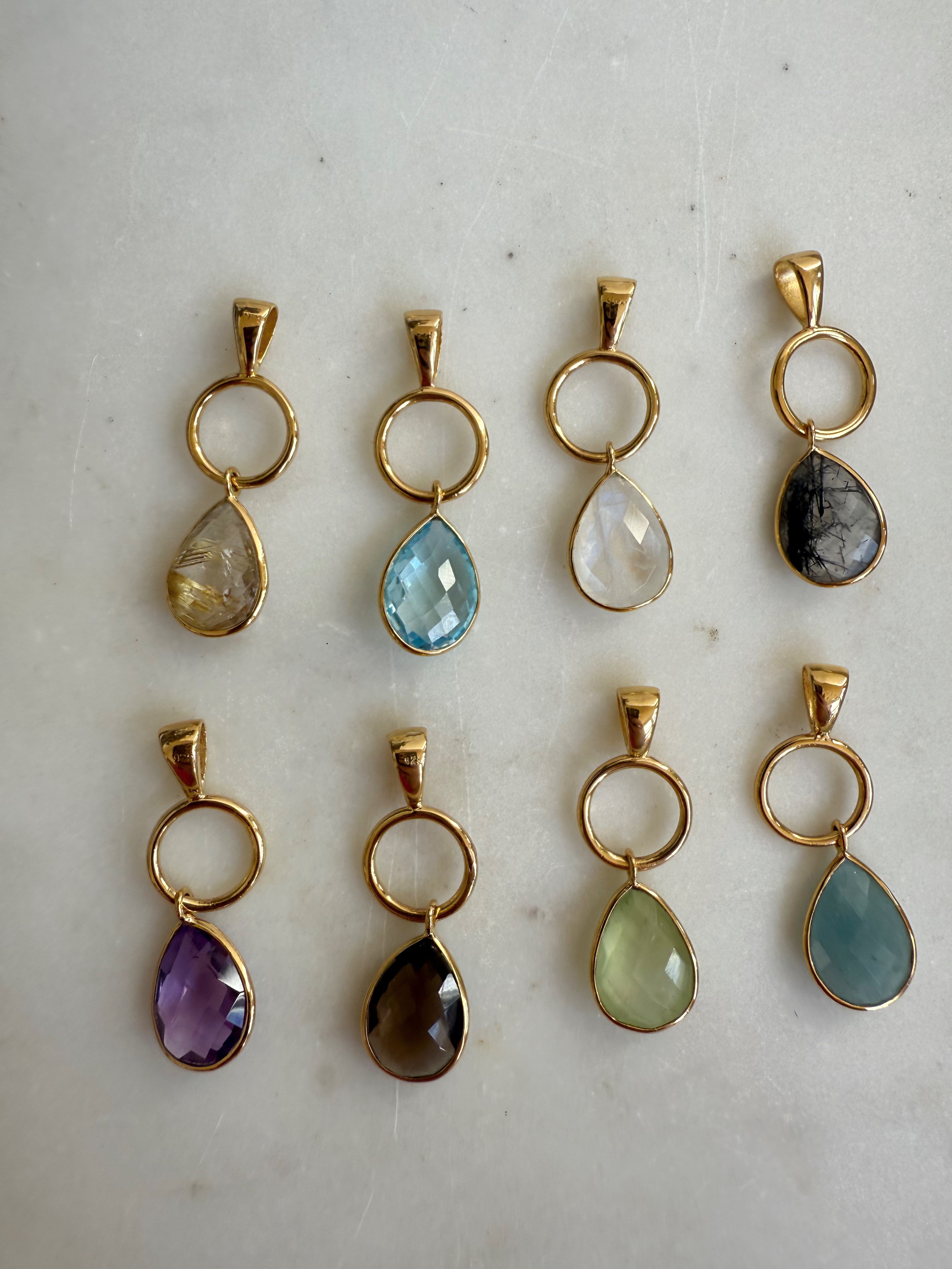 The Mira Drop | Faceted Gemstone Pendant in Gold