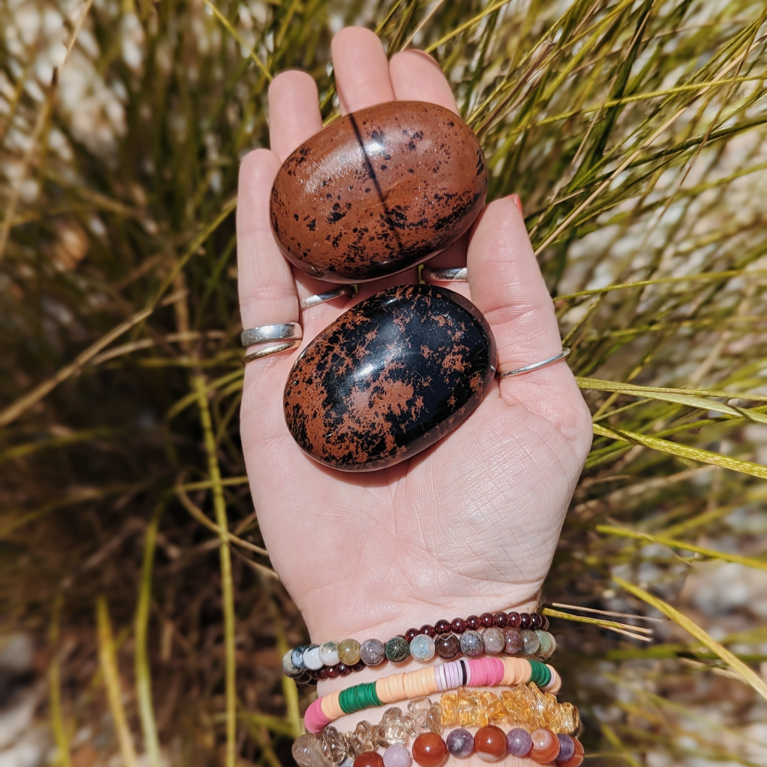 Intuitively Chosen Mahogany Obsidian Palm Stone Wild Alabaster