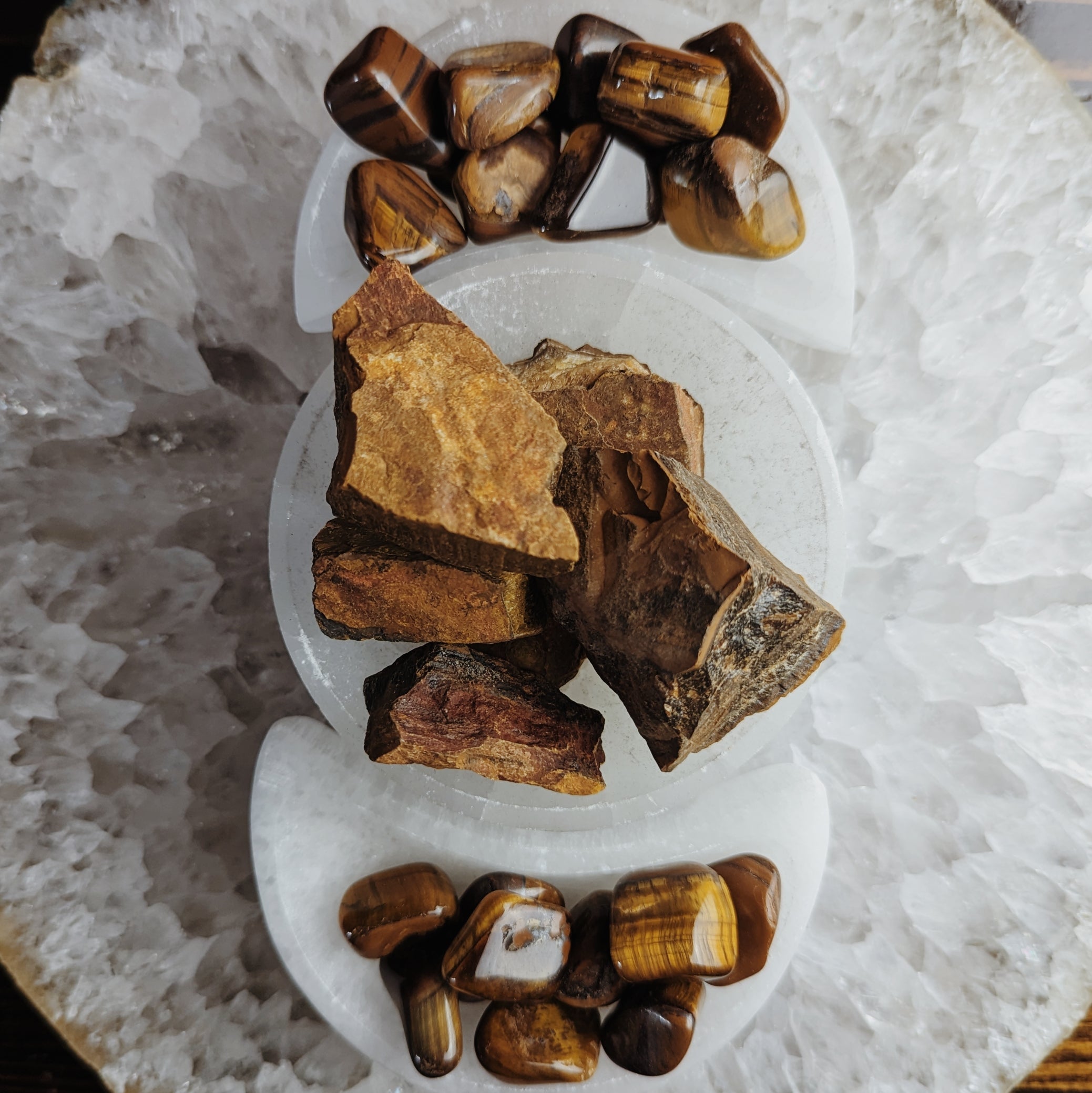 Intuitively Chosen Tiger's Eye Tumble (Raw or Polished) 1lb. Bag Wild Alabaster