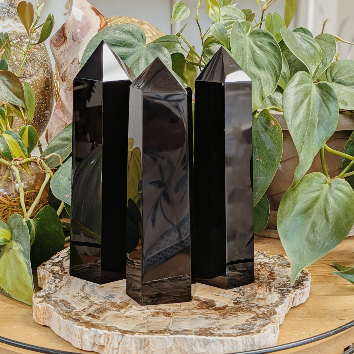Intuitively Chosen Large Black Obsidian Tower Wild Alabaster