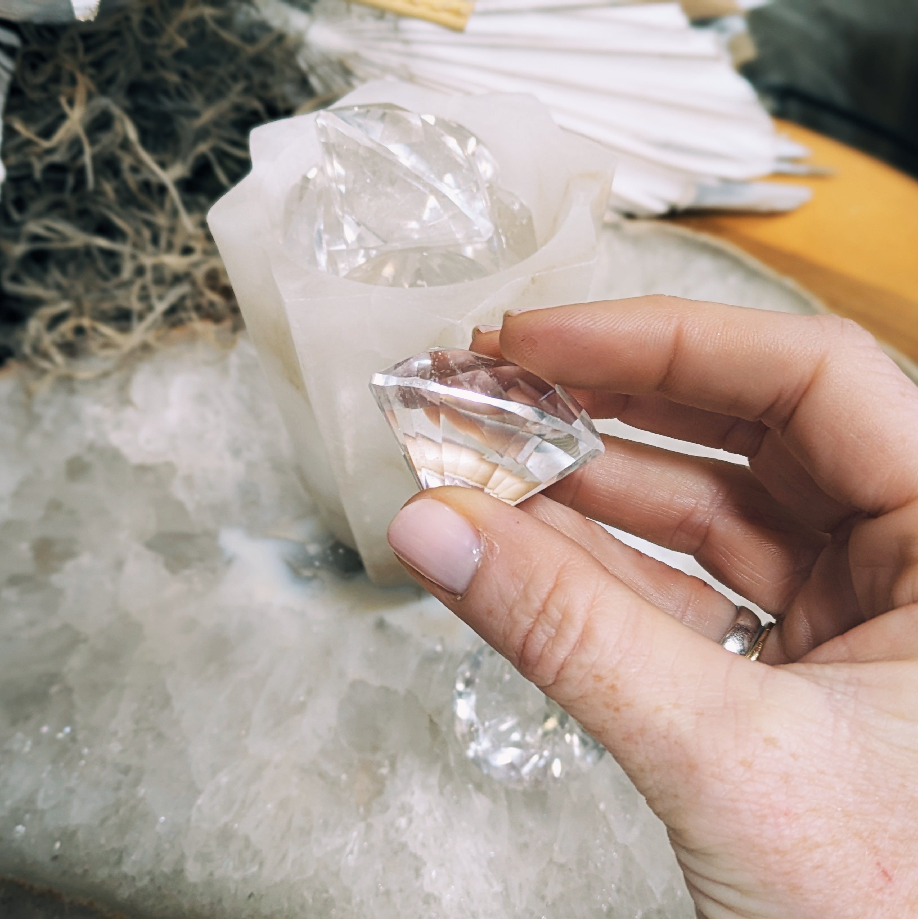 Medium Clear Quartz Diamond Wild Alabaster