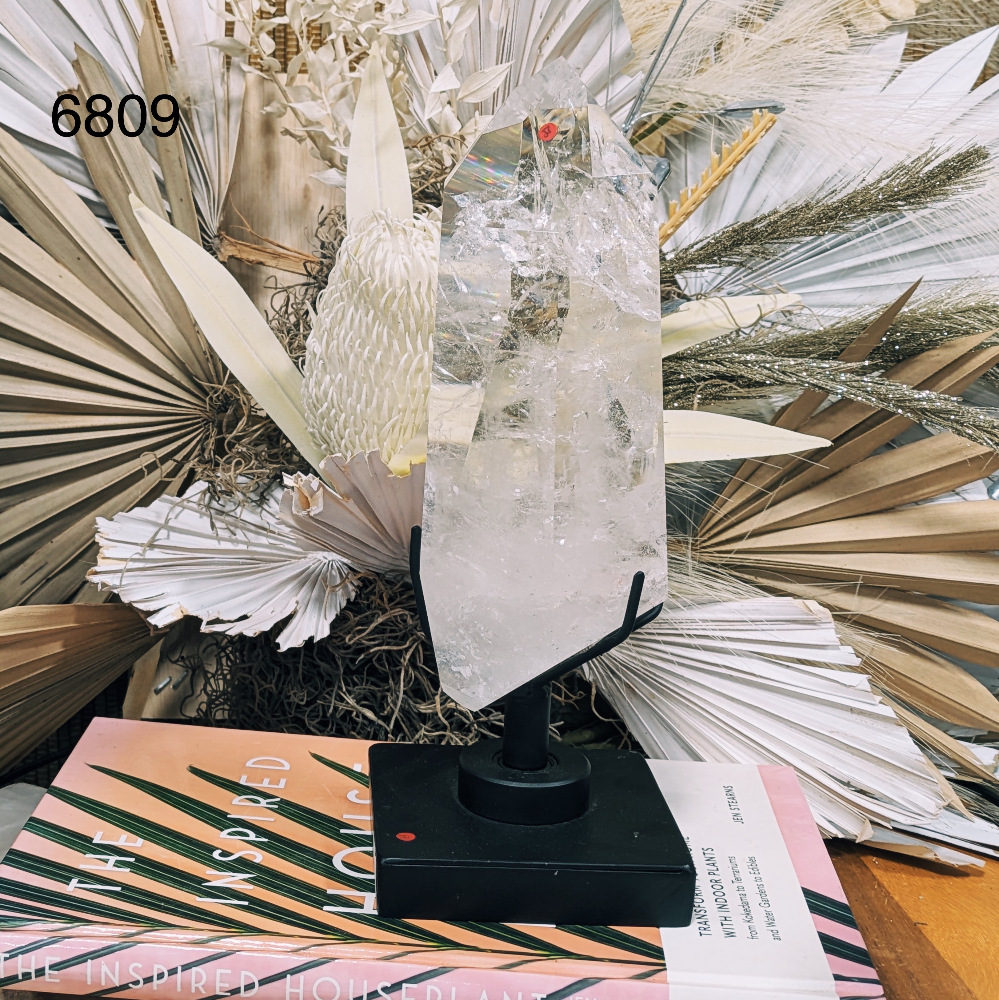 Luxe Large Clear Quartz Point on Stand Wild Alabaster