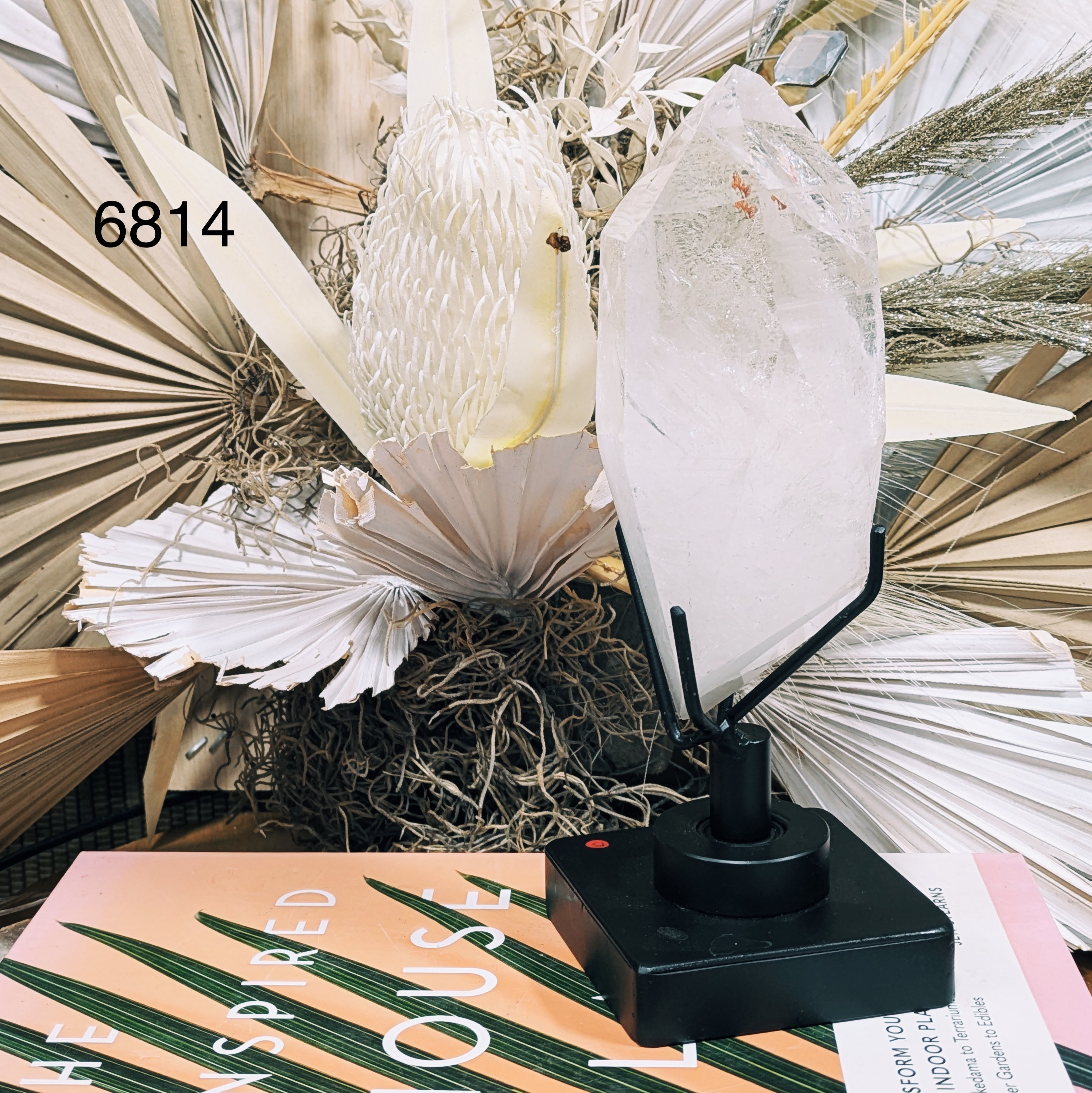 Luxe Large Clear Quartz Point on Stand Wild Alabaster