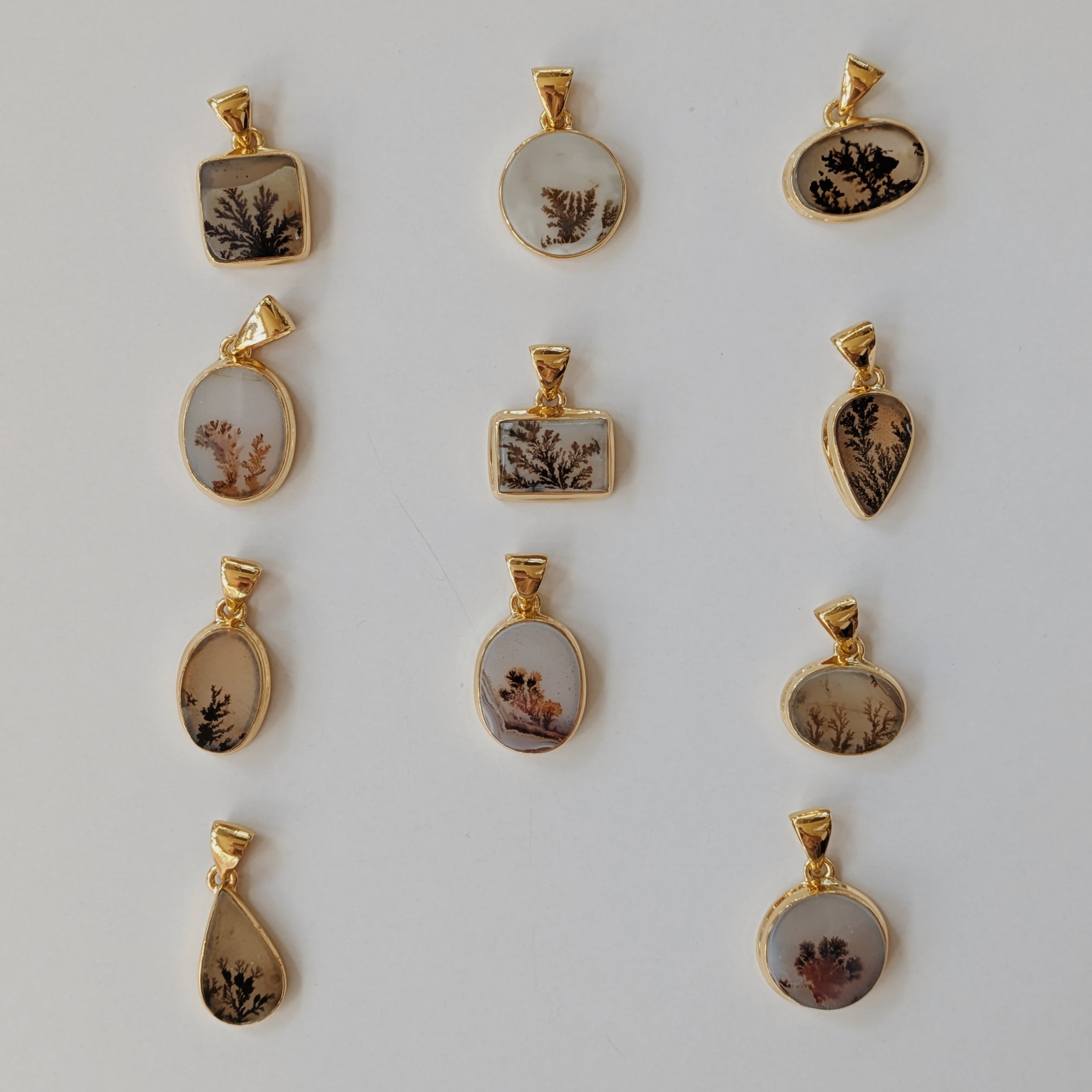 Medium Scenic Dendritic Agate Pendents | Gold Wild Alabaster