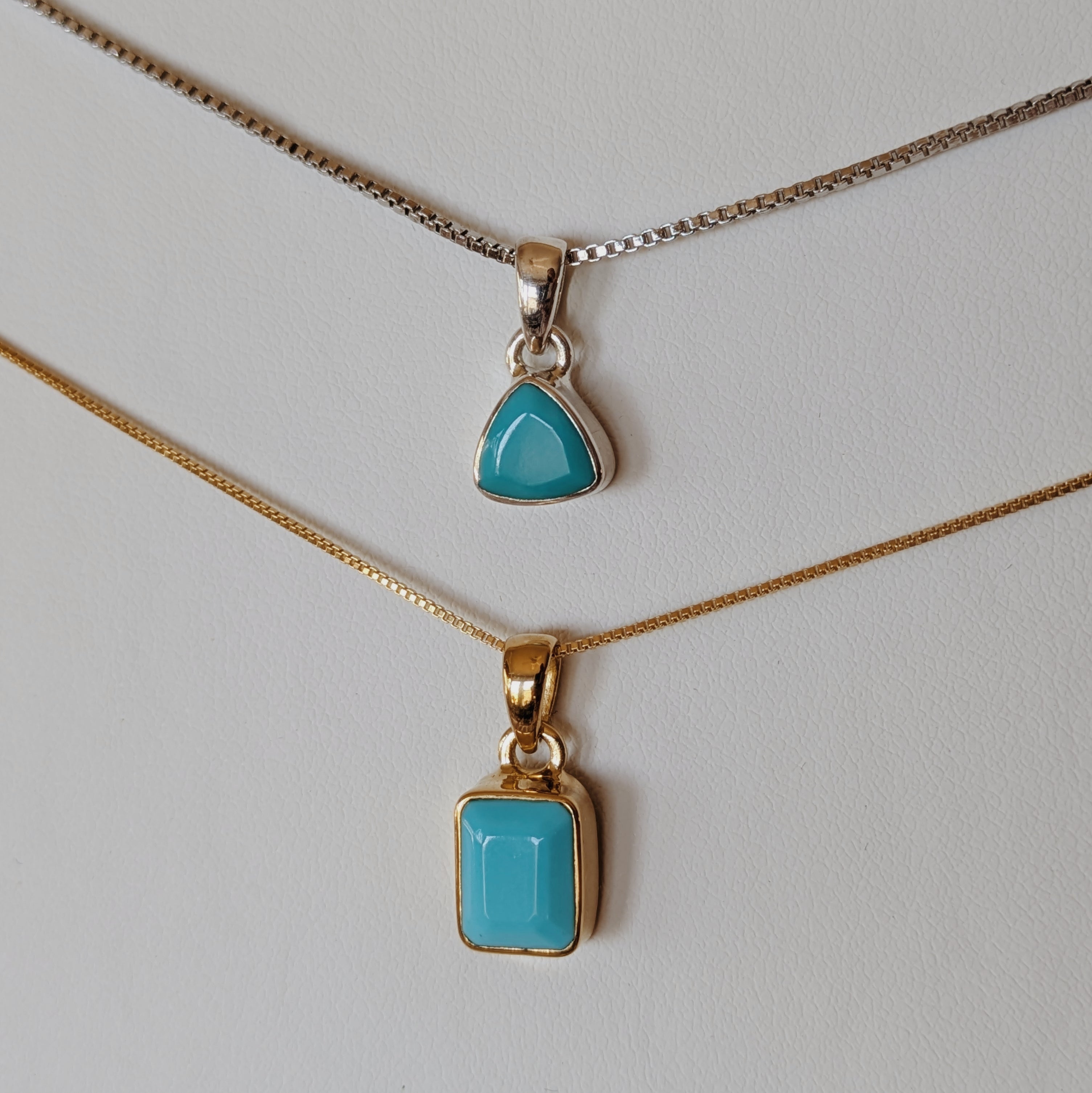 Faceted Natural Turquoise Pendants | Gold or Silver Wild Alabaster
