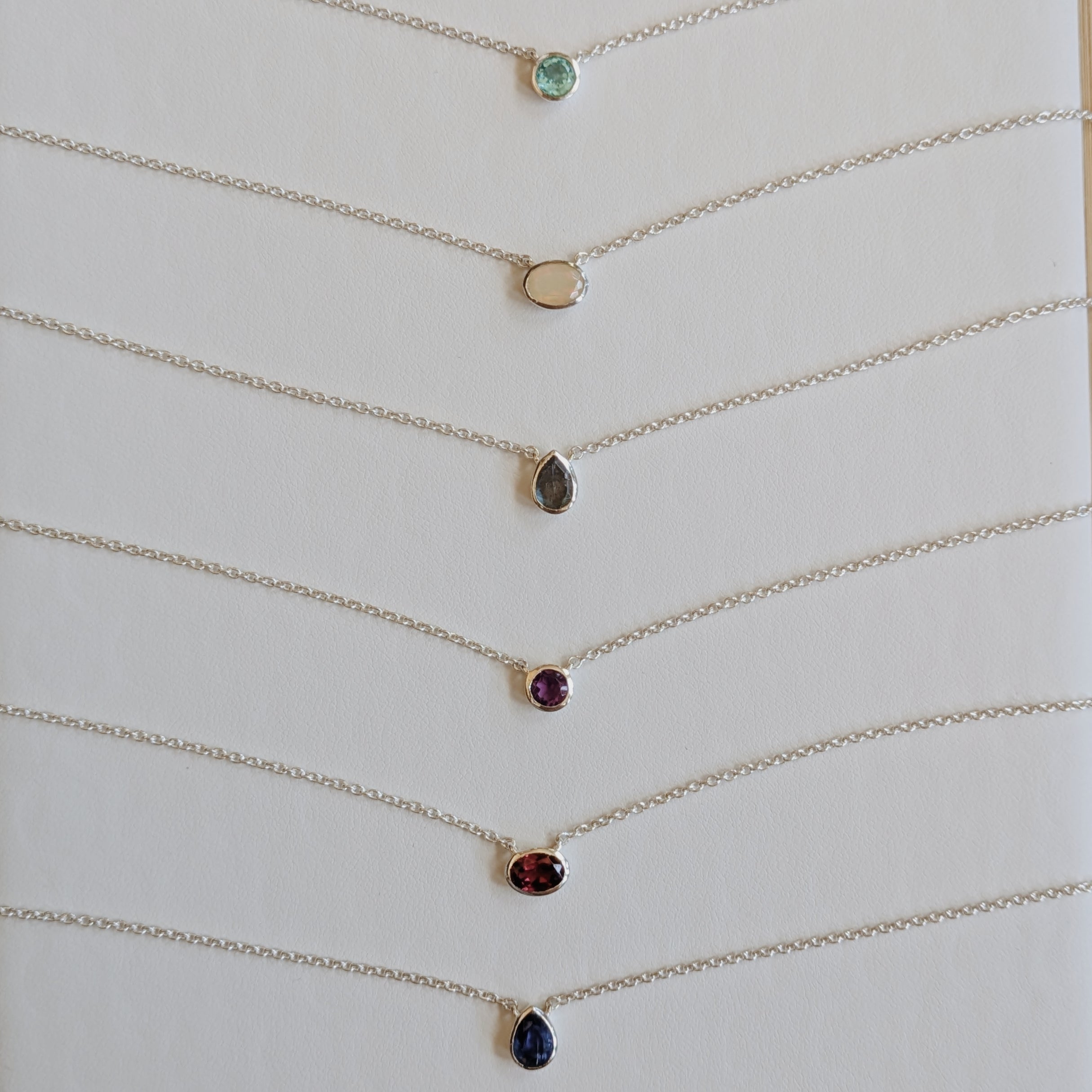 Dainty Faceted Gemstone Pendant Necklaces | Sterling Silver Wild Alabaster