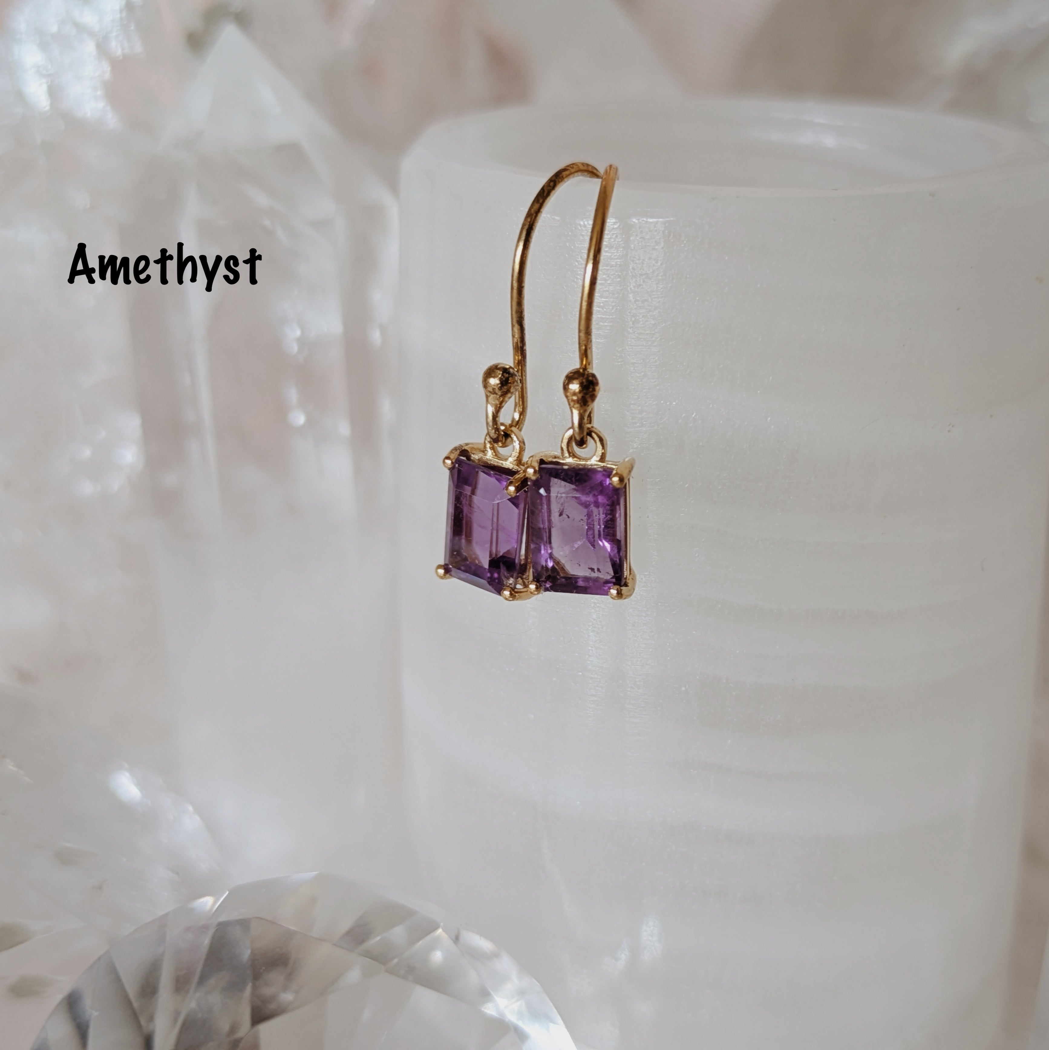 Faceted Gemstone Dangle Earrings | Gold Wild Alabaster