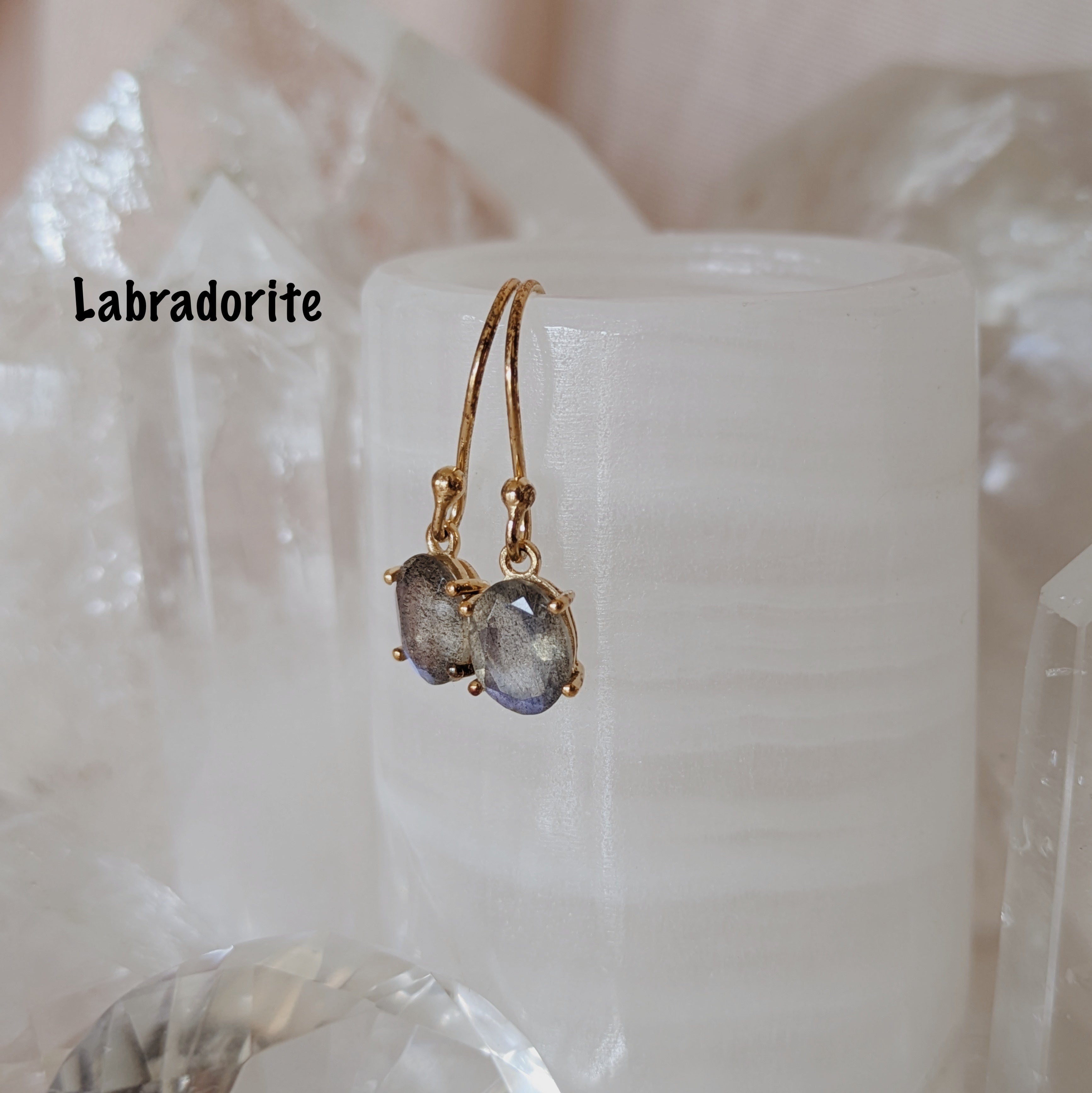 Faceted Gemstone Dangle Earrings | Gold Wild Alabaster
