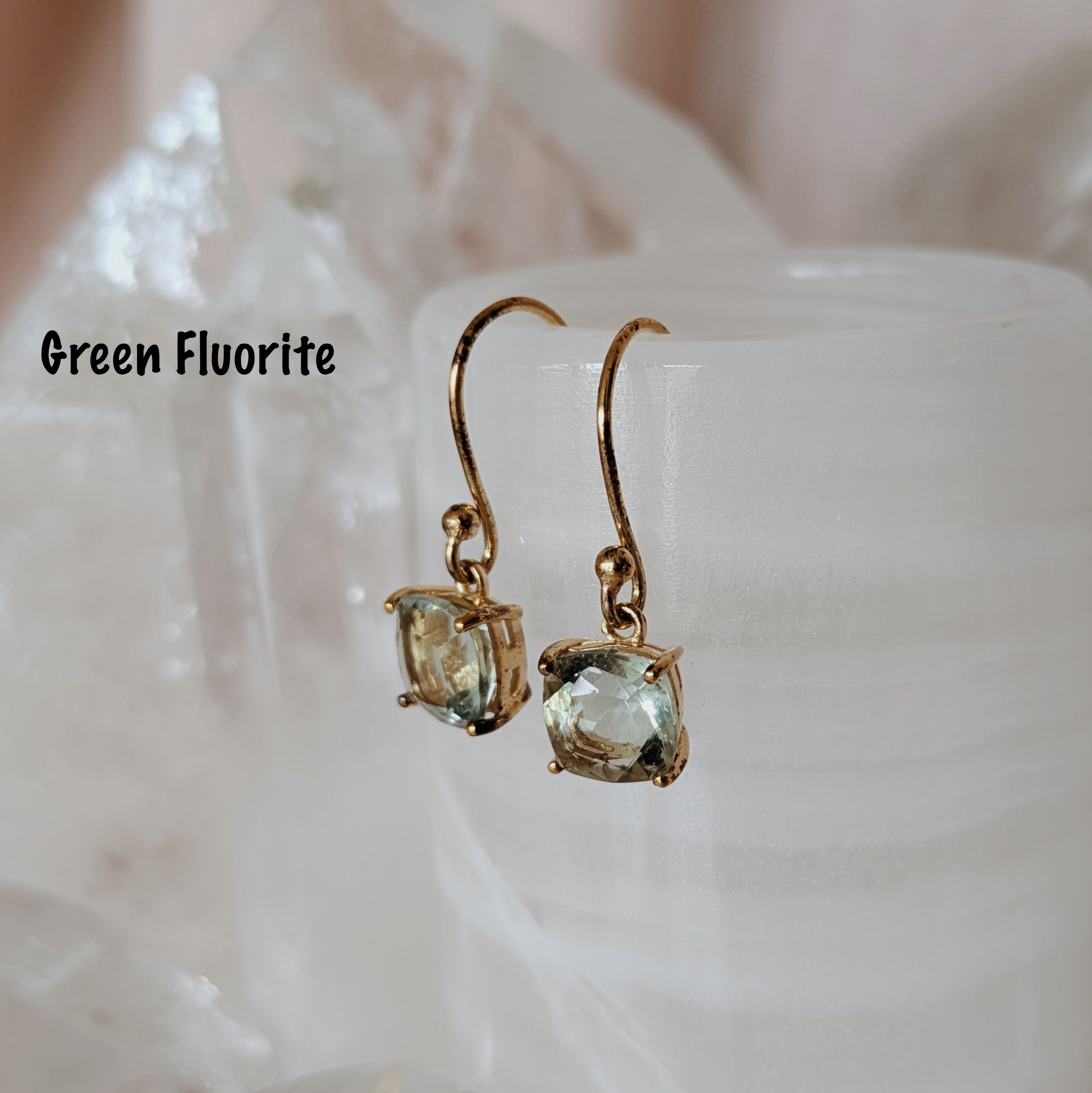 Faceted Gemstone Dangle Earrings | Gold Wild Alabaster