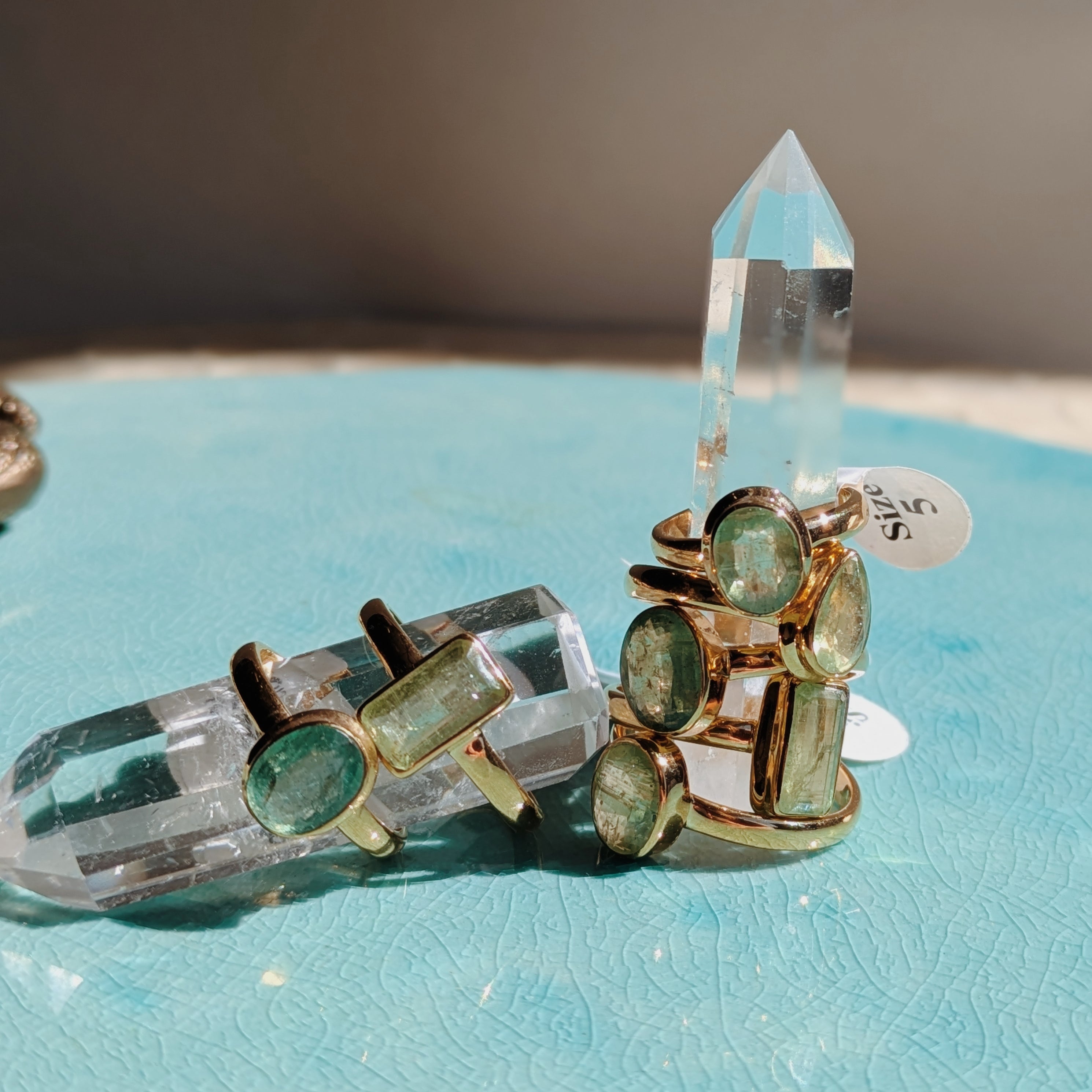 Faceted Green Kyanite Ring | Gold