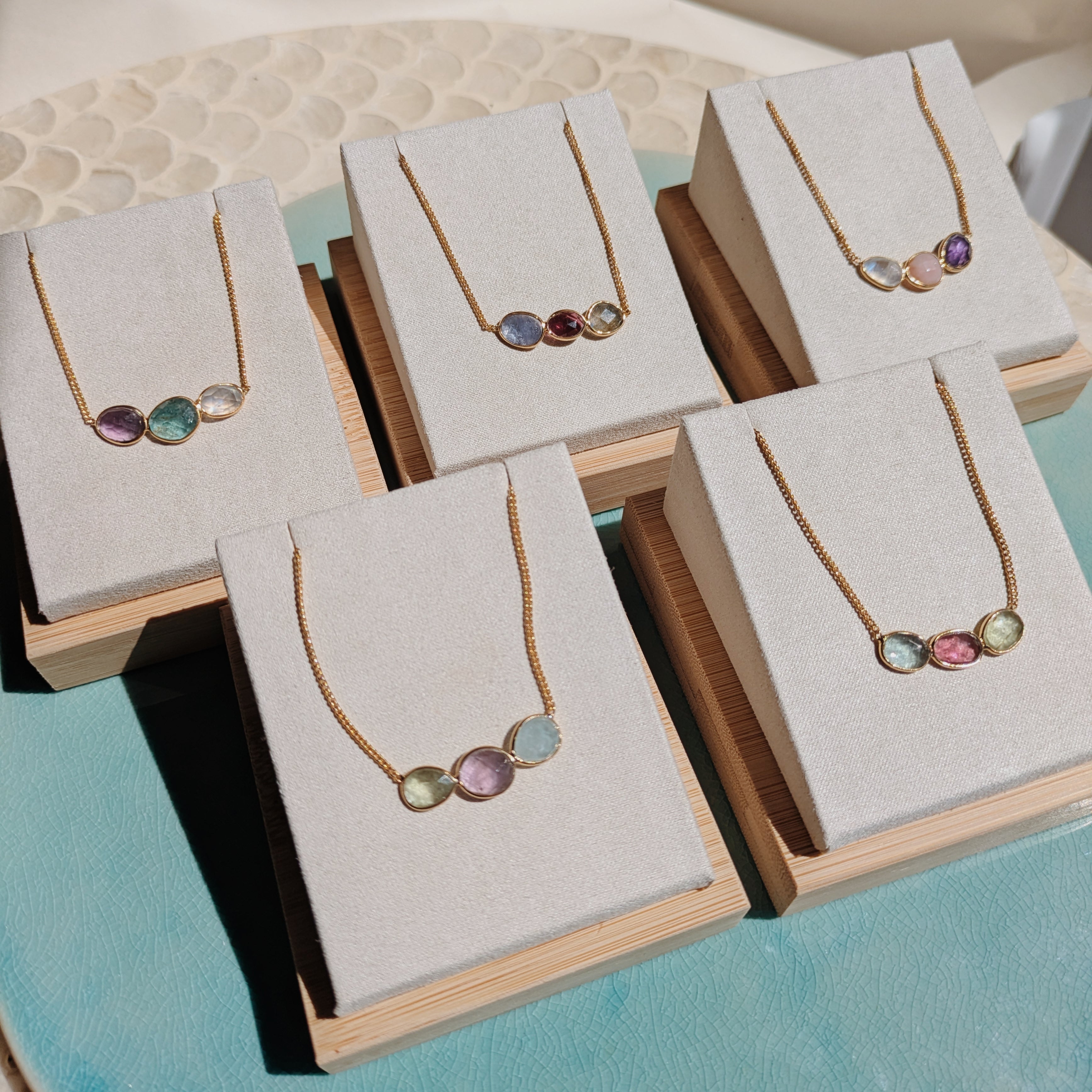 Gemstone Trio Necklace | Gold