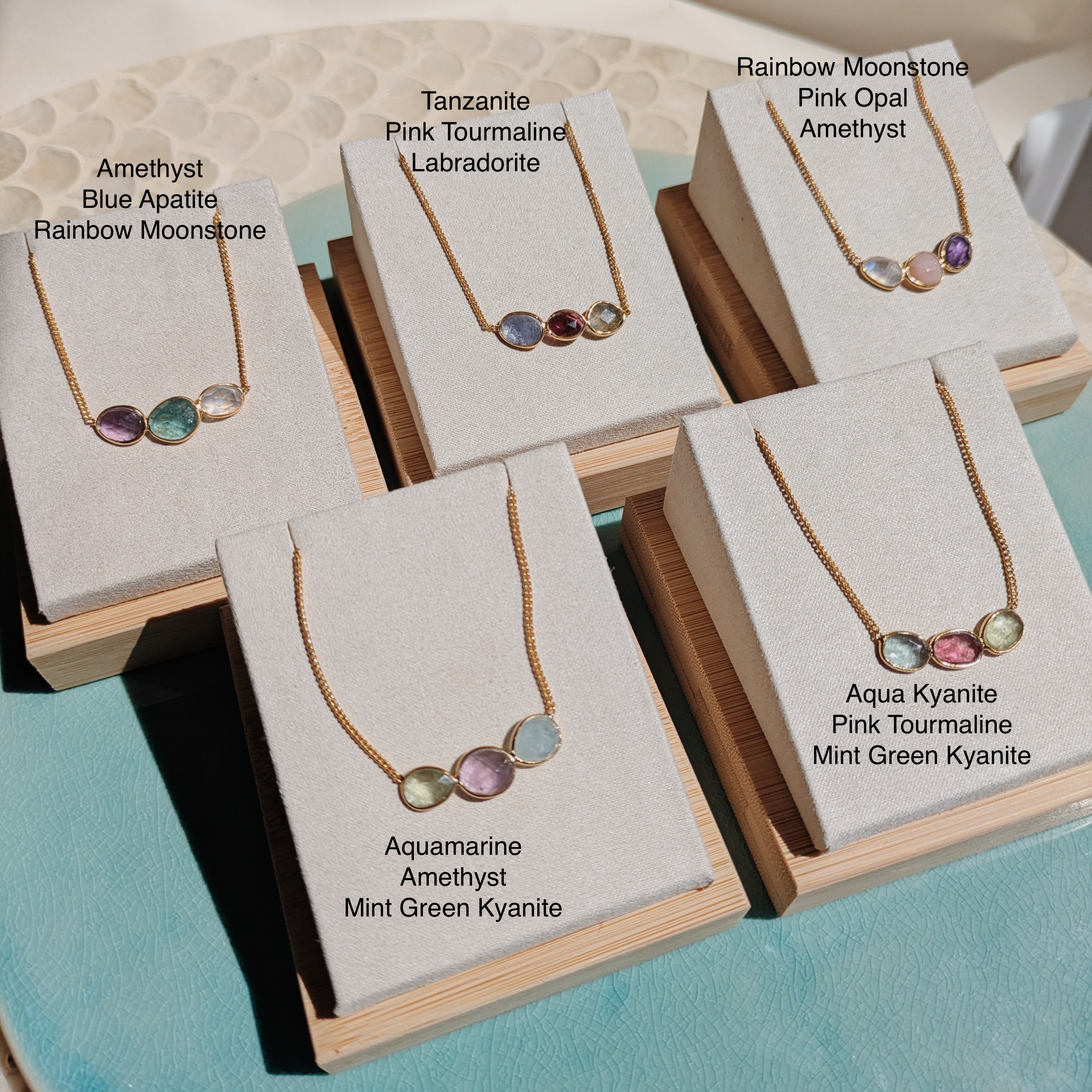 Gemstone Trio Necklace | Gold