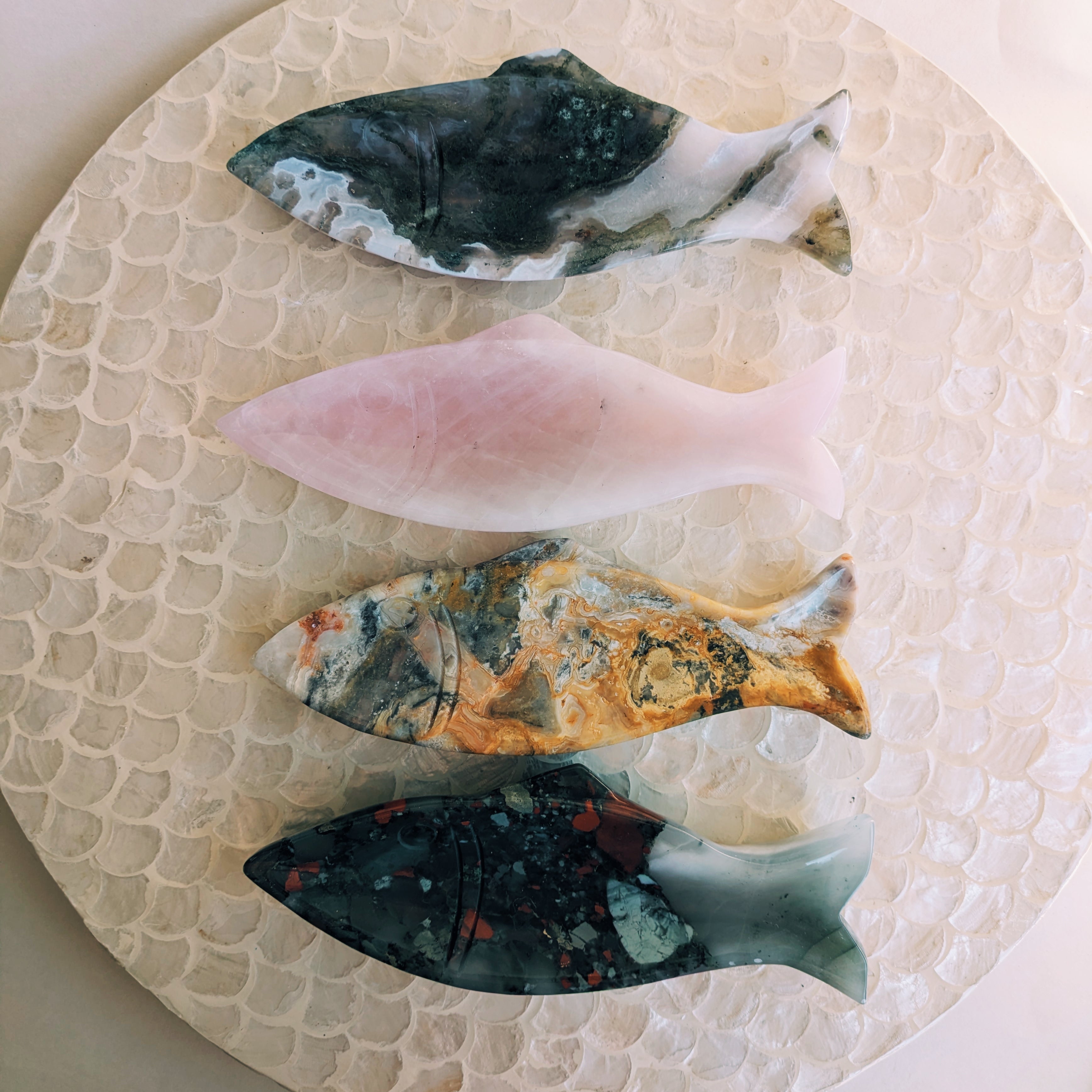 Hand Carved Crystal Fish Dishes