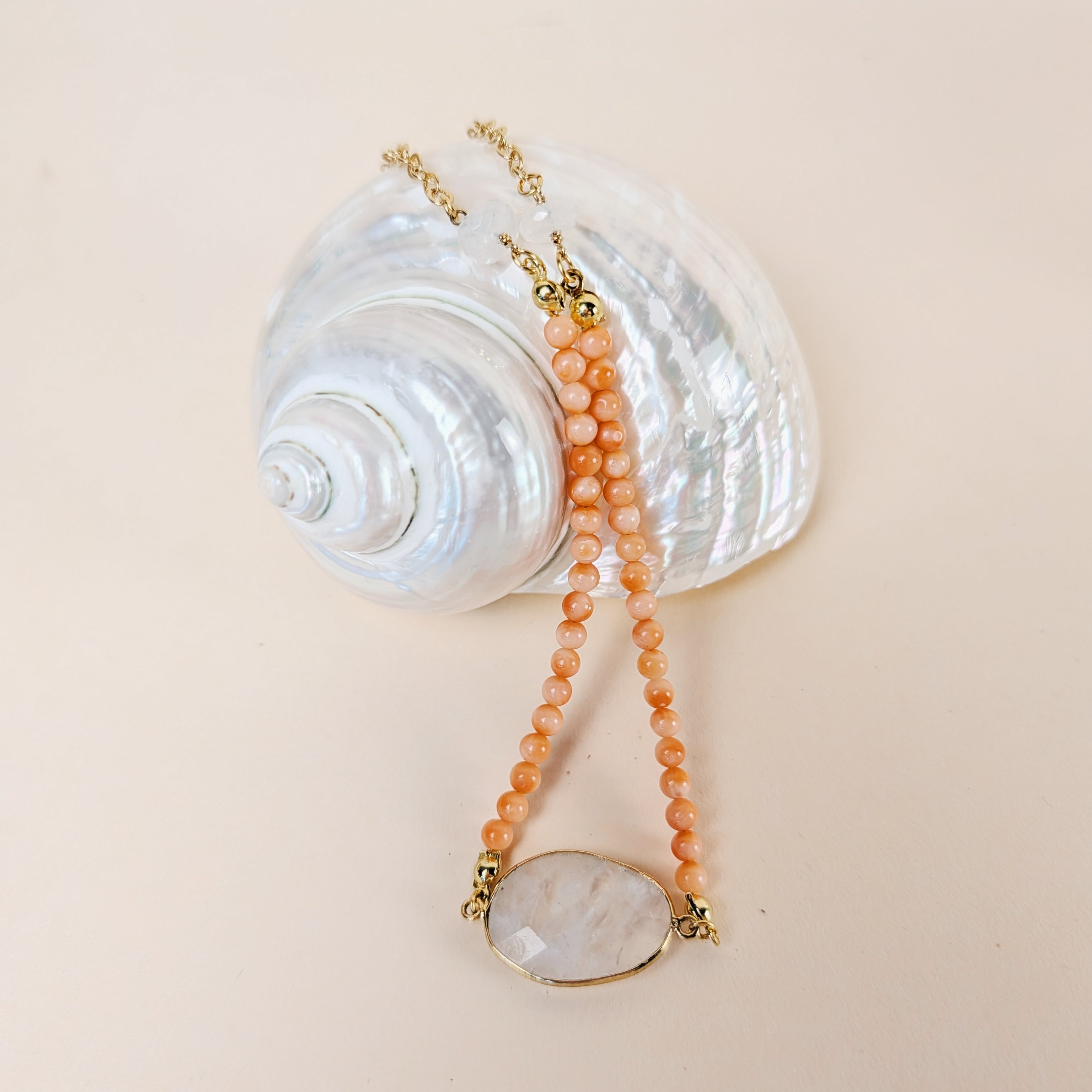 The Coraline Necklace | Italian Coral + Moonstone