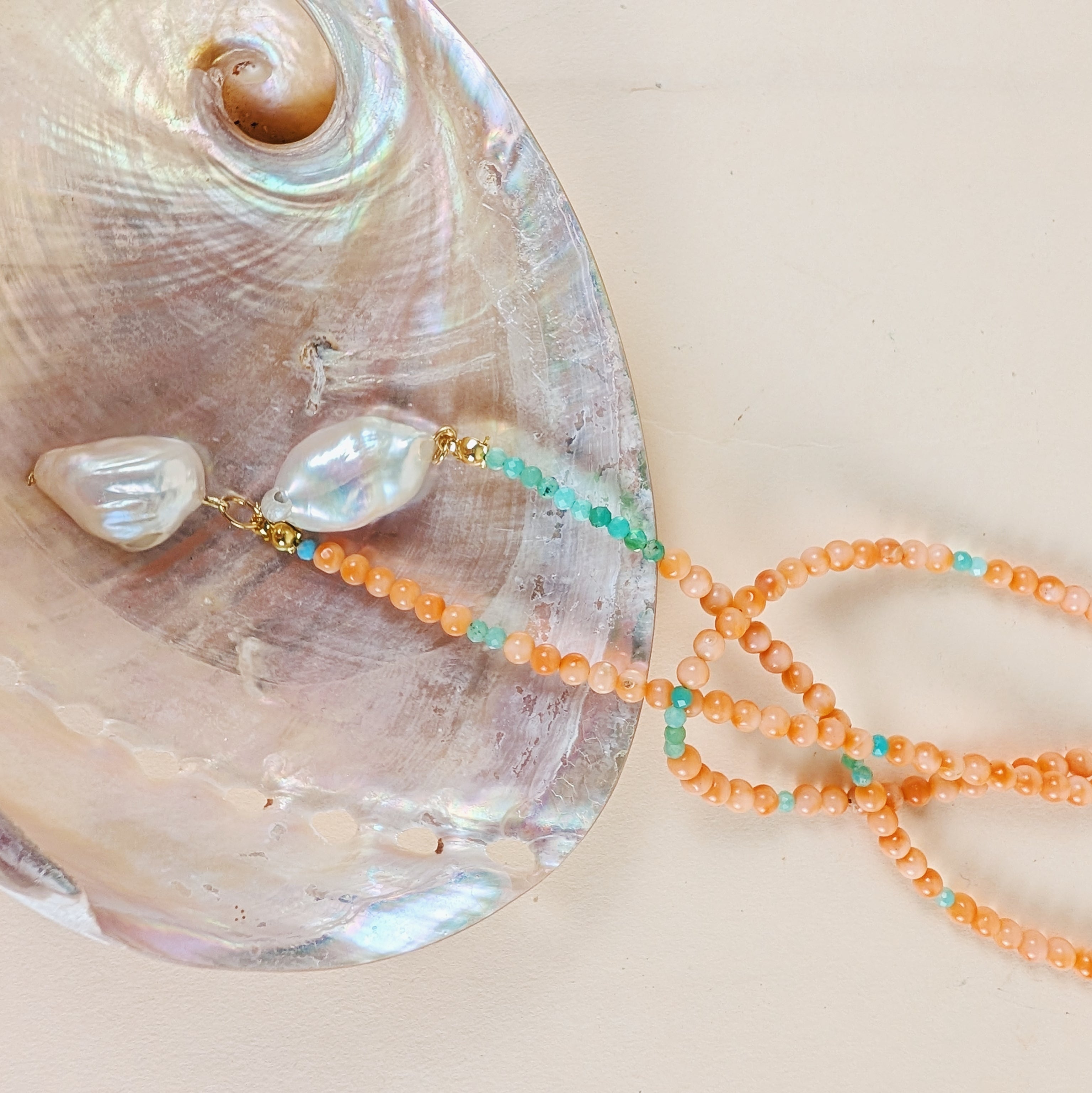 The Rosalie Necklace | Coral + Chrysoprase + Pearl