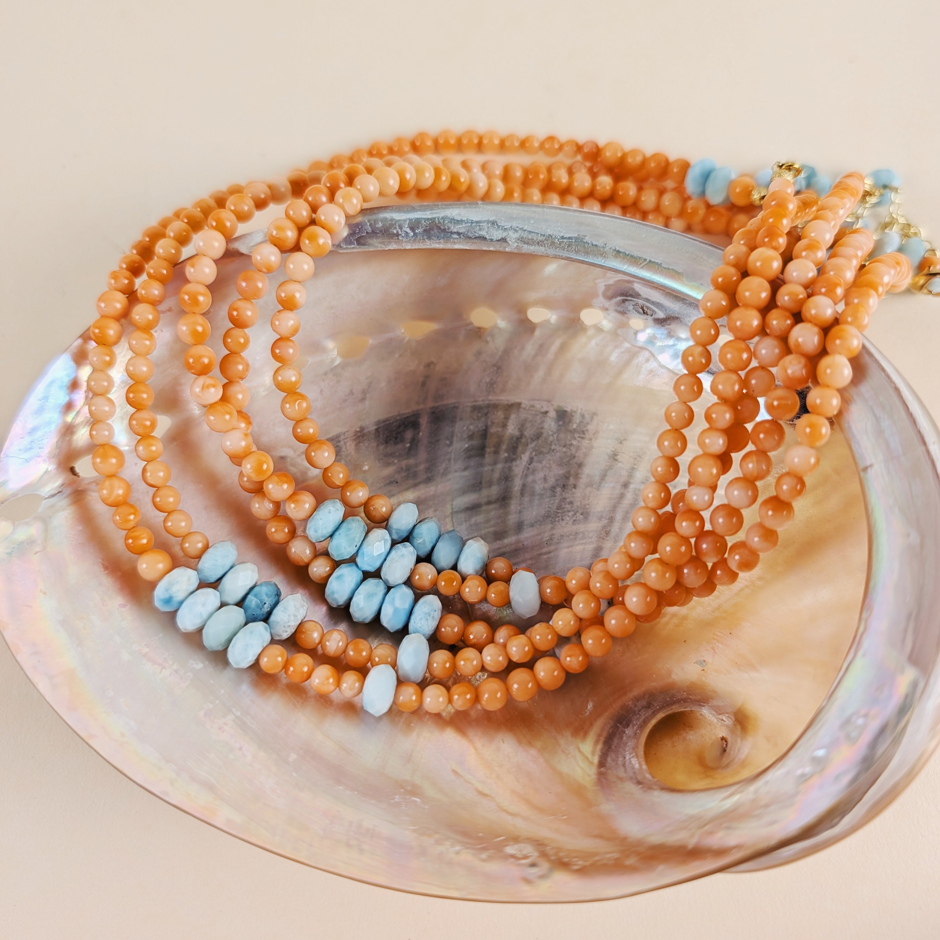 The Capri Necklace | Italian Coral + Larimar