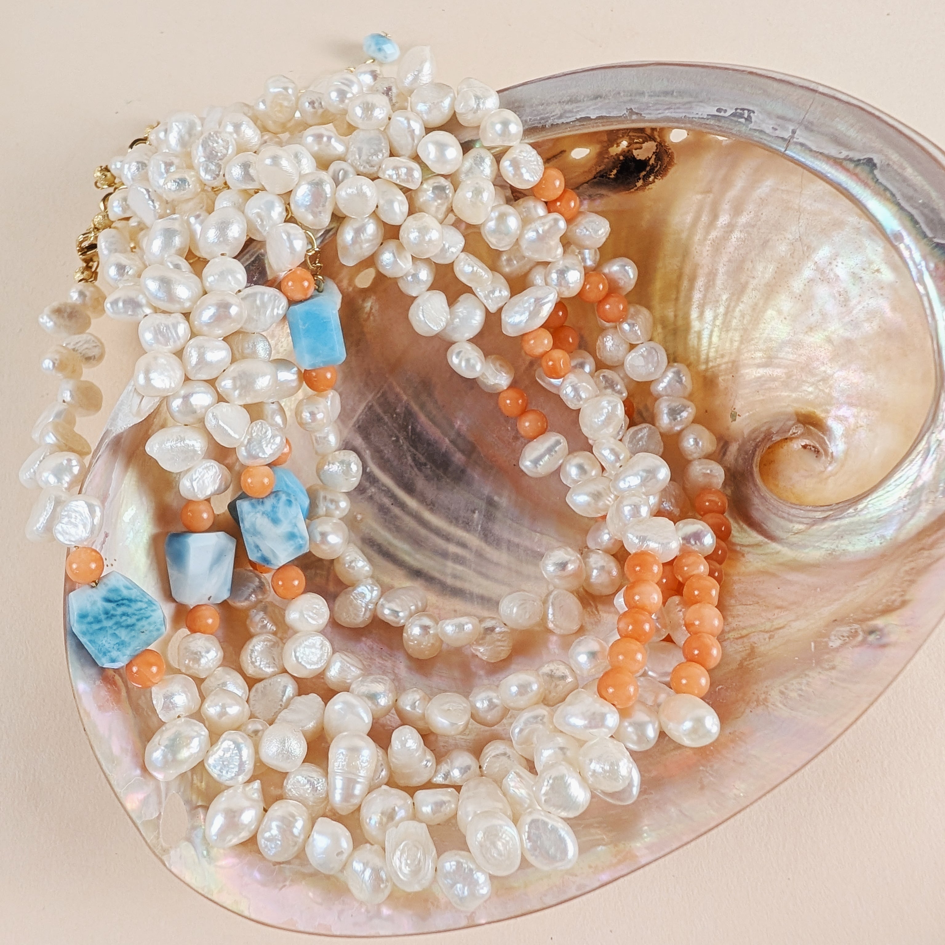 The Florence Necklace | Italian Coral + Larimar + Pearl