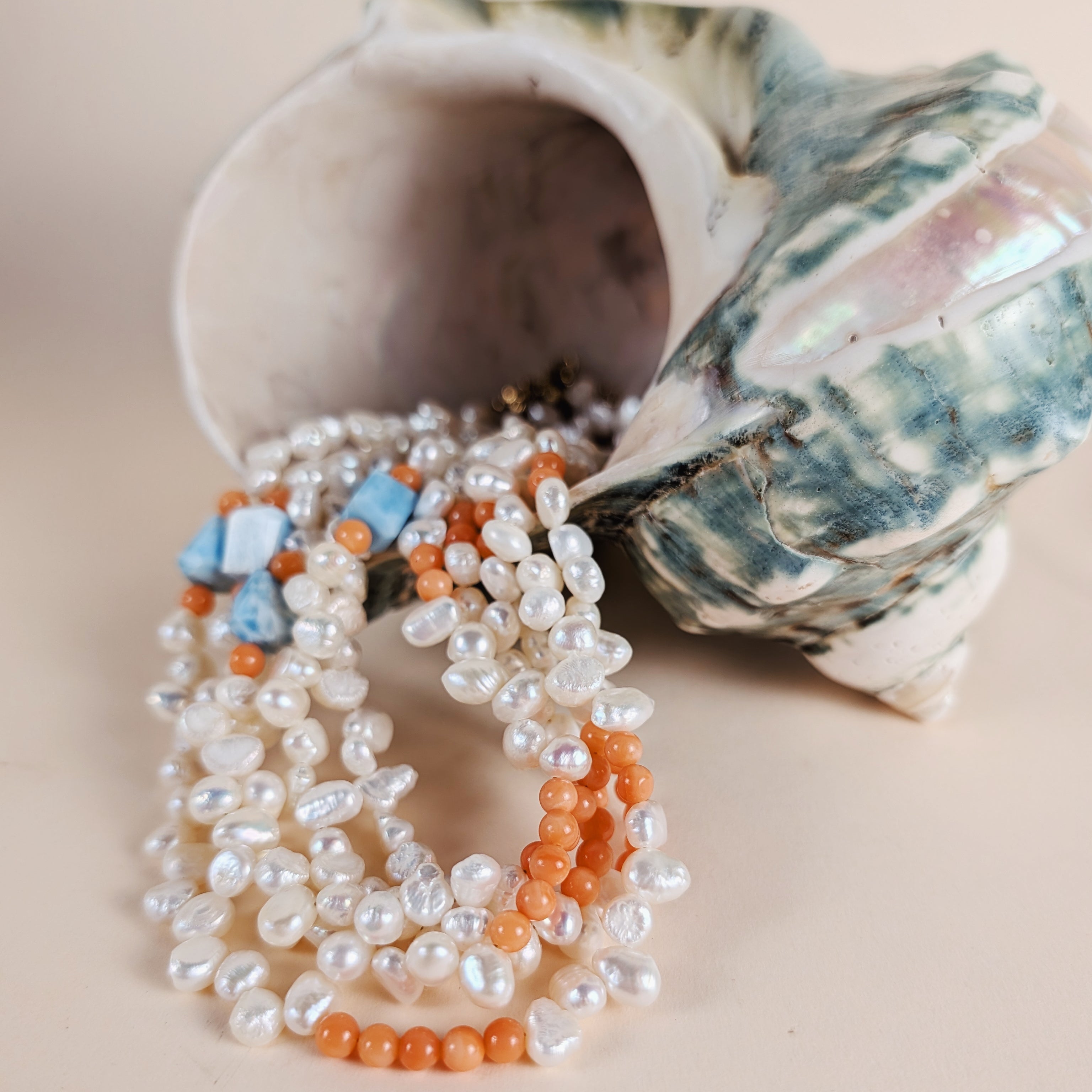 The Florence Necklace | Italian Coral + Larimar + Pearl