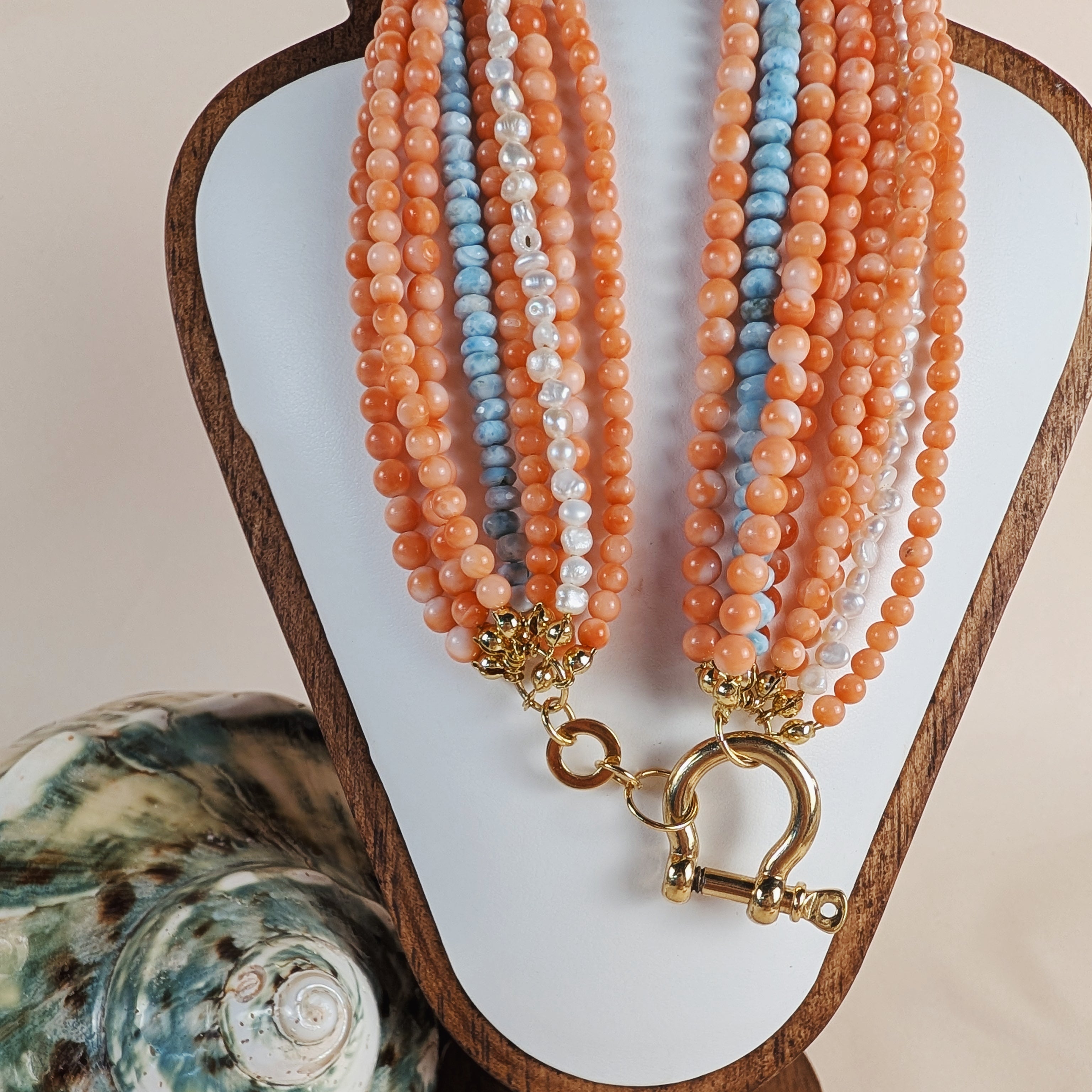 The Paloma Necklace | Coral + Larimar + Pearl