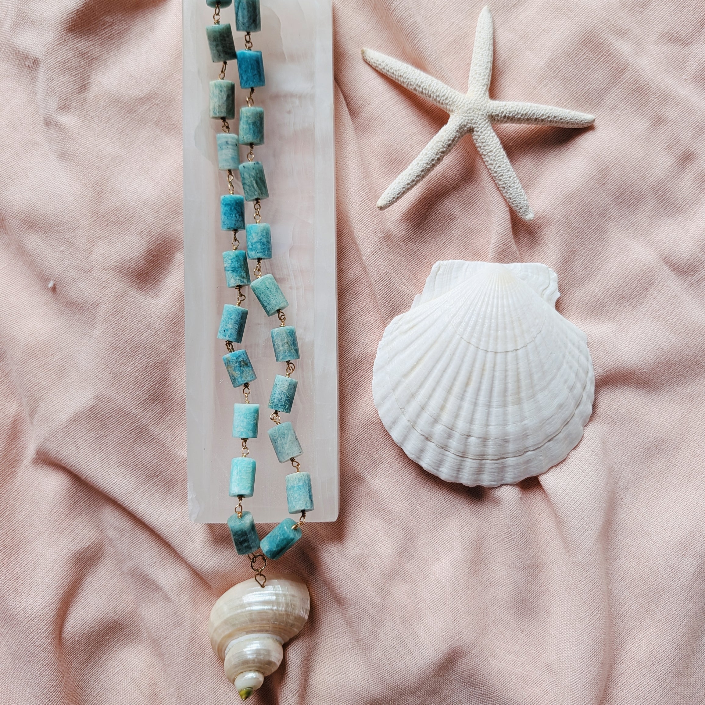 The Nerissa Necklace | Amazonite & Pearlized Shell