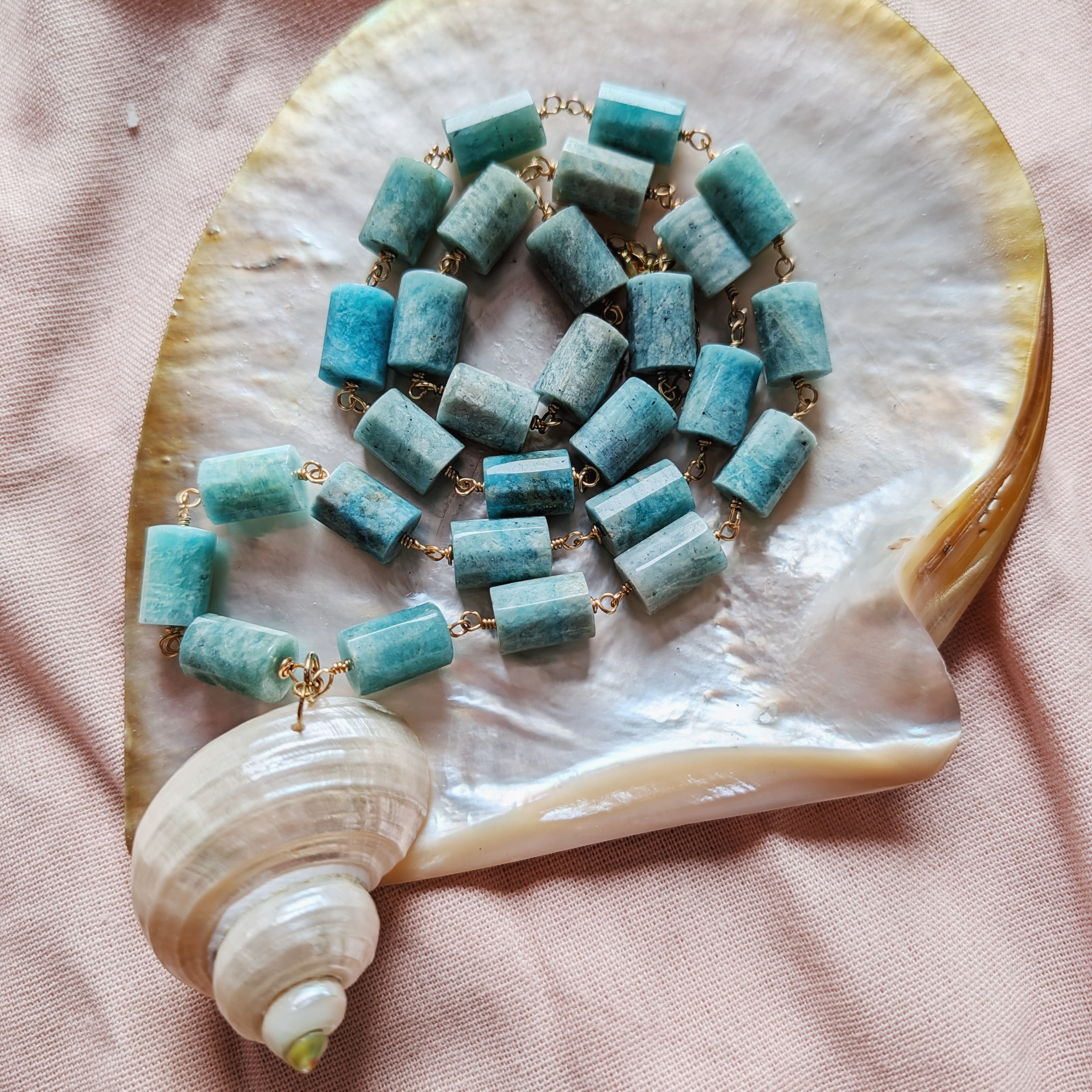 The Nerissa Necklace | Amazonite & Pearlized Shell