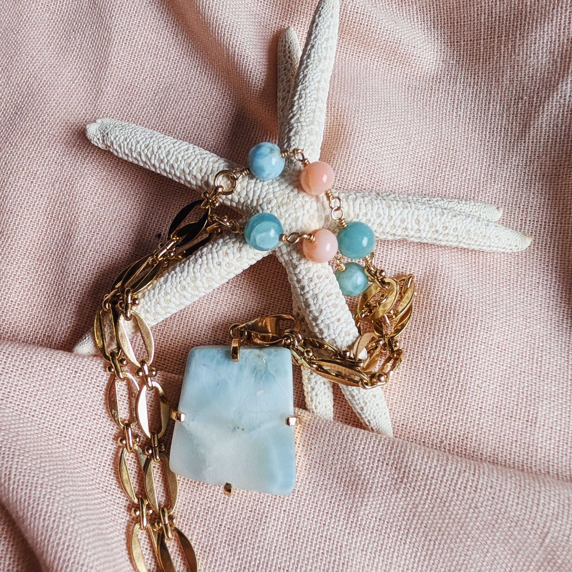 The Brigitte Necklace | Larimar & Pink Coral