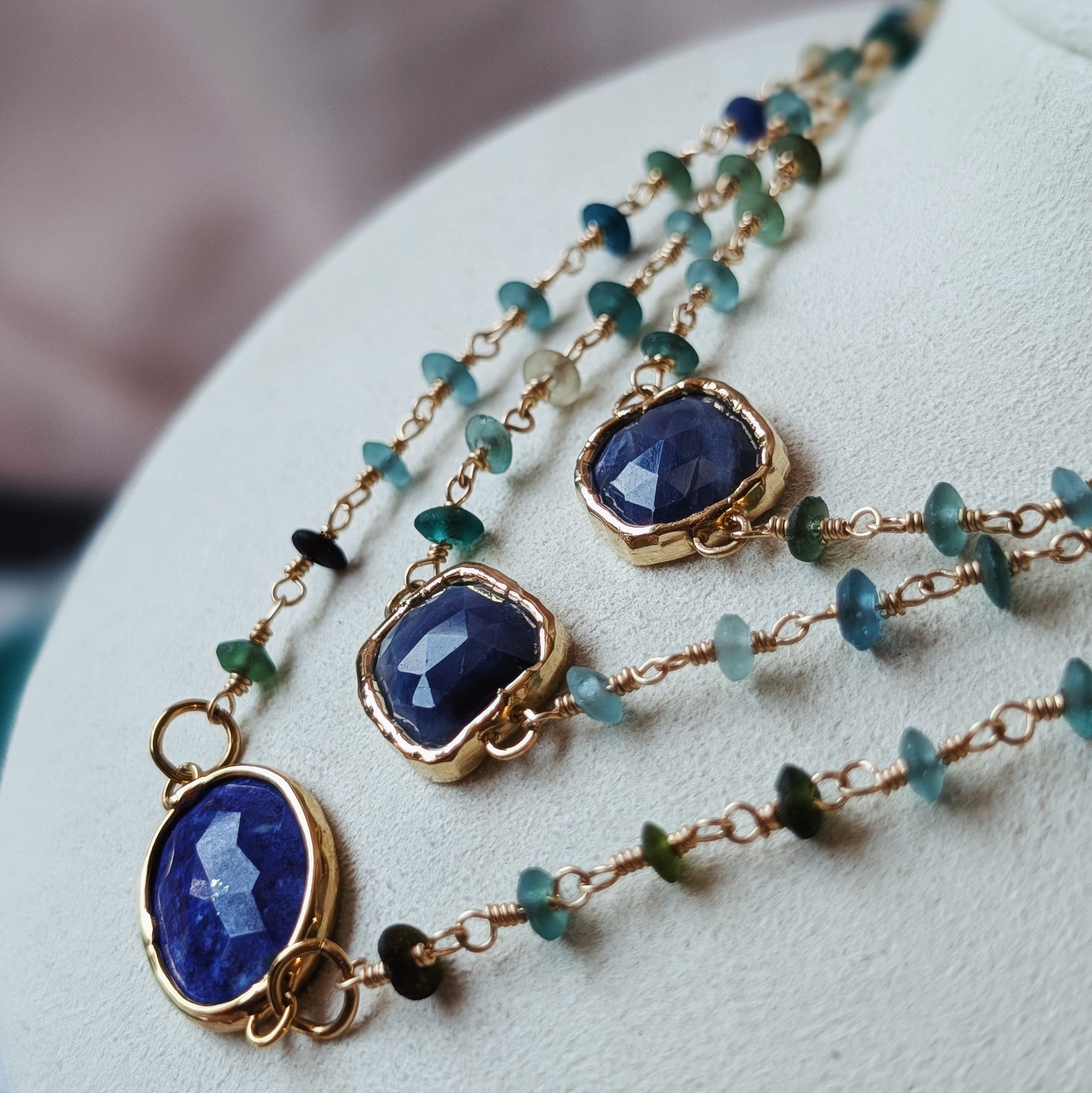 The Isolde Necklace | Roman Glass + Lapis Lazuli + Sapphire