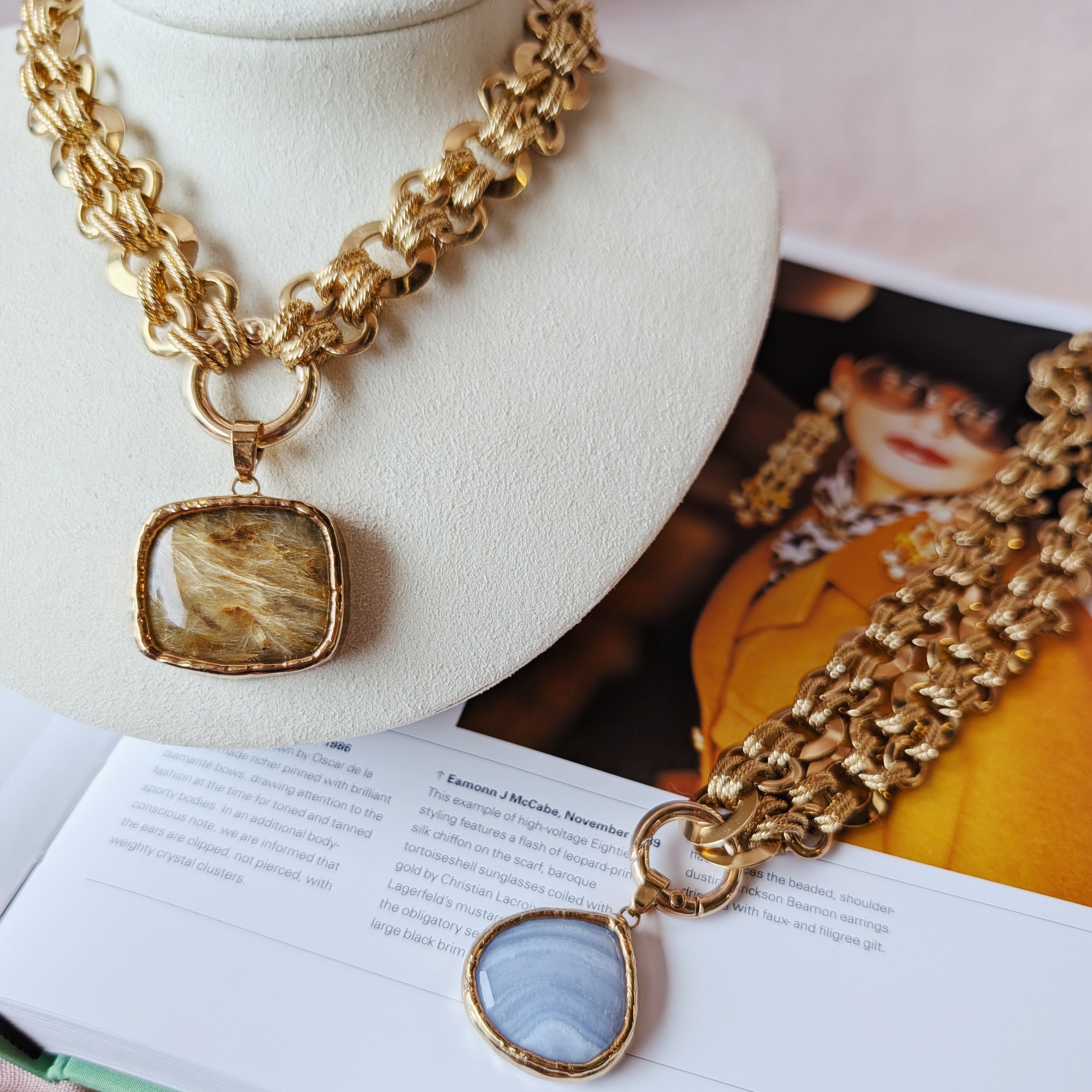 The Jett Necklace | Blue Lace Agate + Golden Rutile