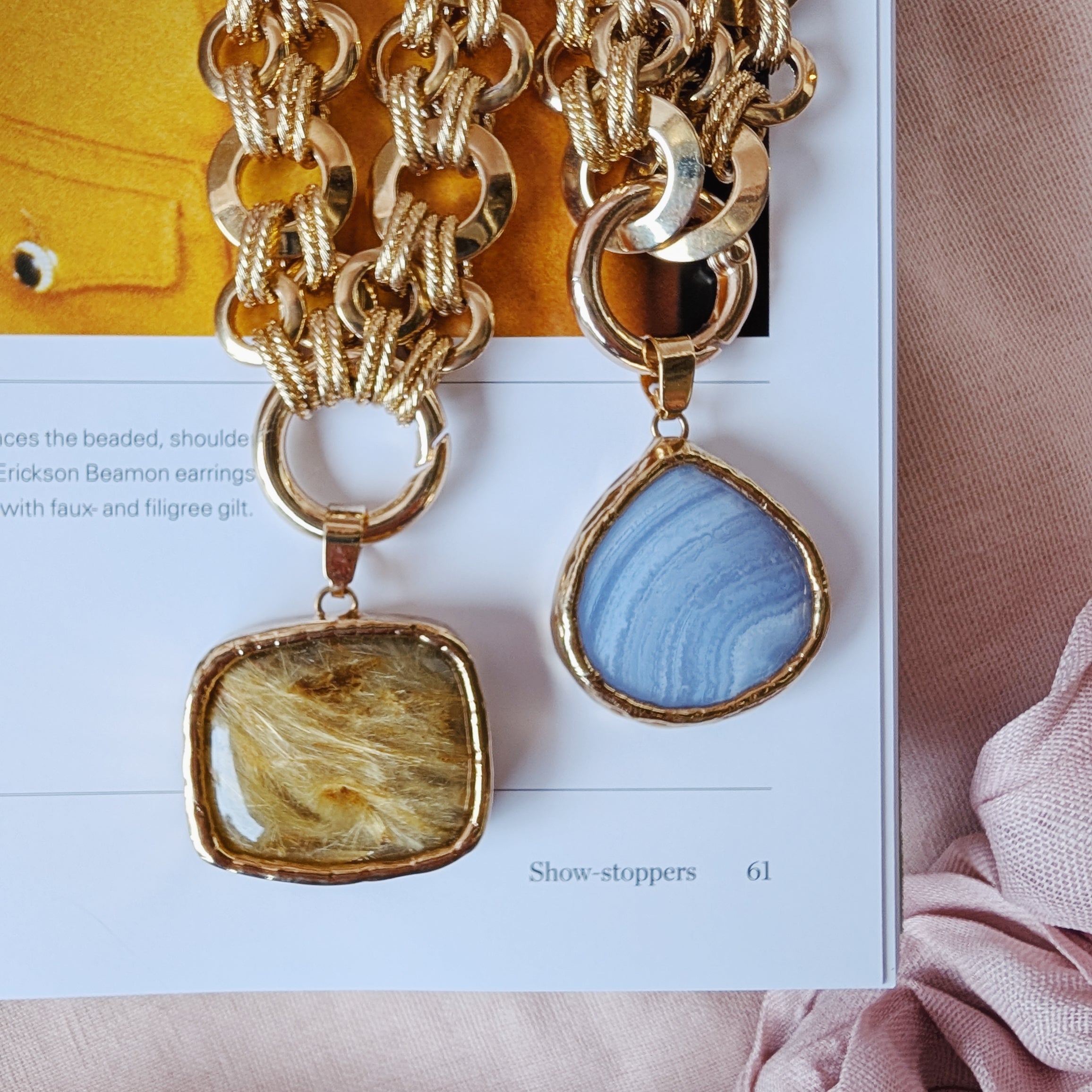 The Jett Necklace | Blue Lace Agate + Golden Rutile