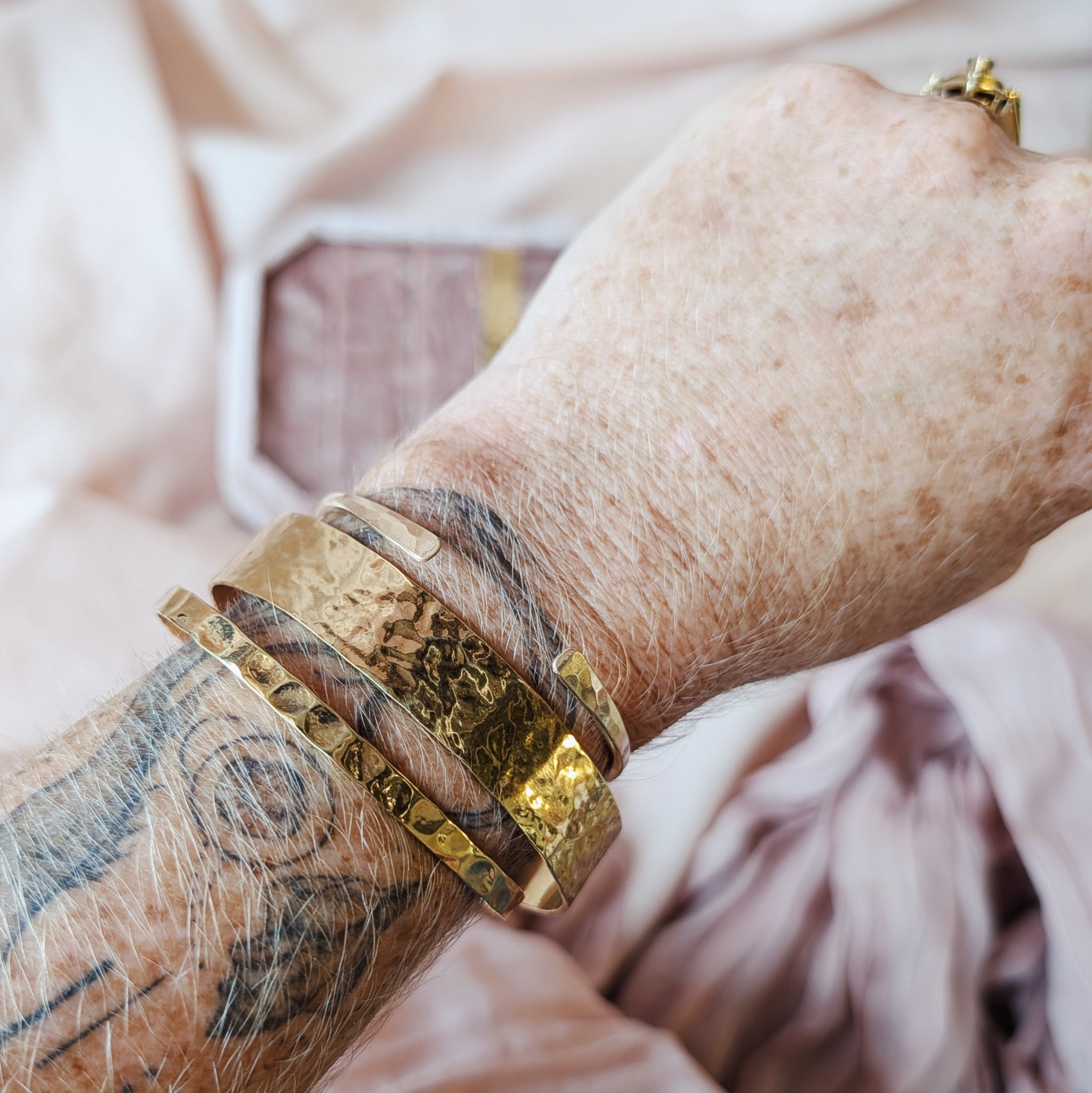 The Aurelia Cuff Bracelet | Hammered Gold