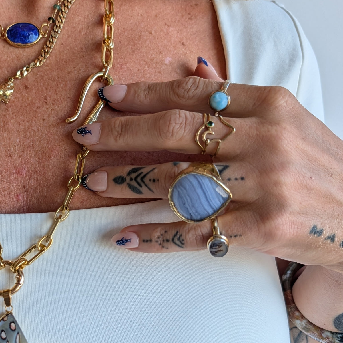 The Seraphina Ring | Blue Lace Agate + Agate + Ammonite