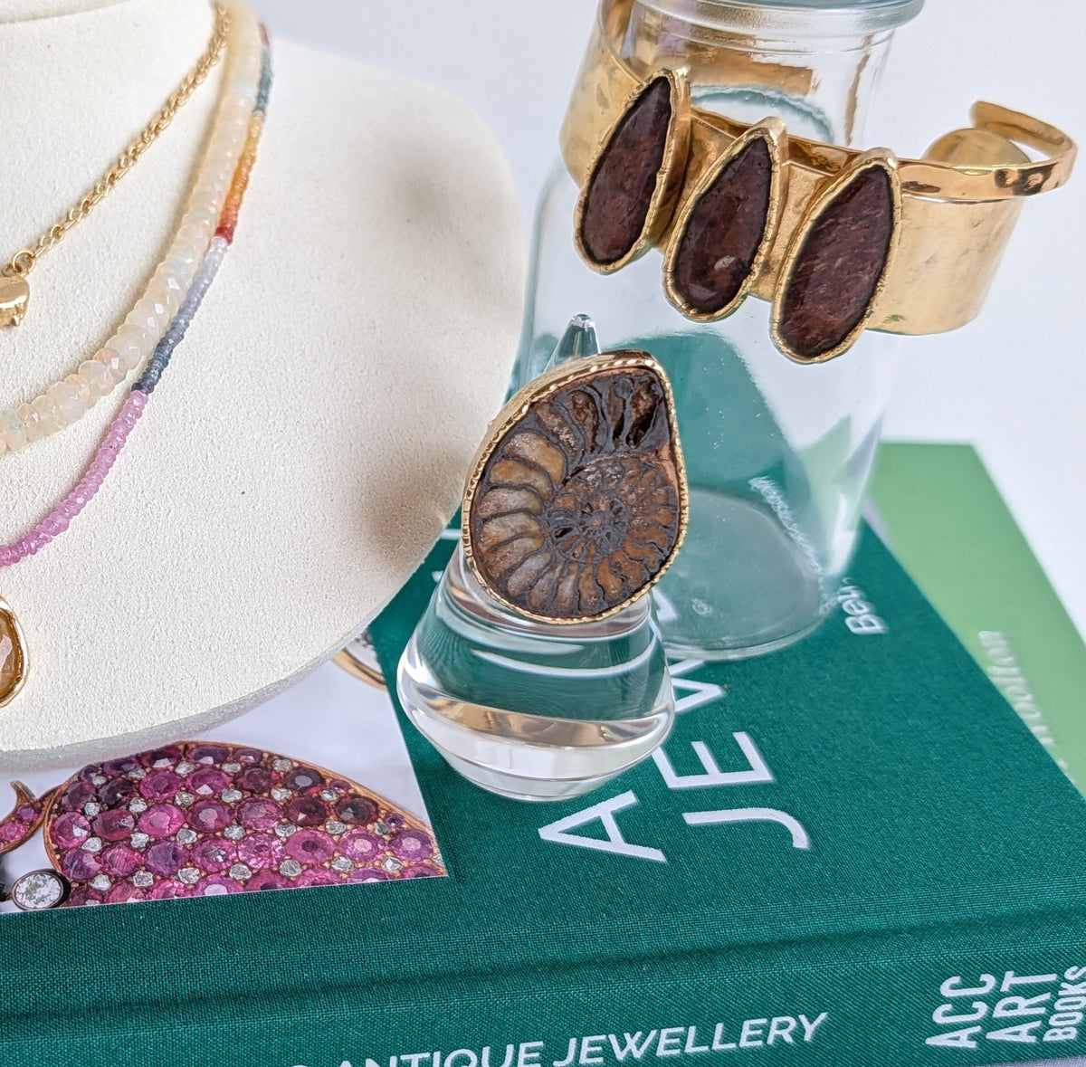 The Seraphina Ring | Blue Lace Agate + Agate + Ammonite