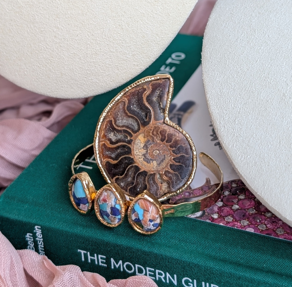 The Seraphina Ring | Blue Lace Agate + Agate + Ammonite
