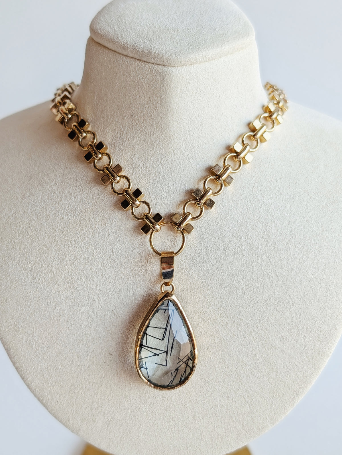 The Margaux Necklace | Larimar + Golden Rutile