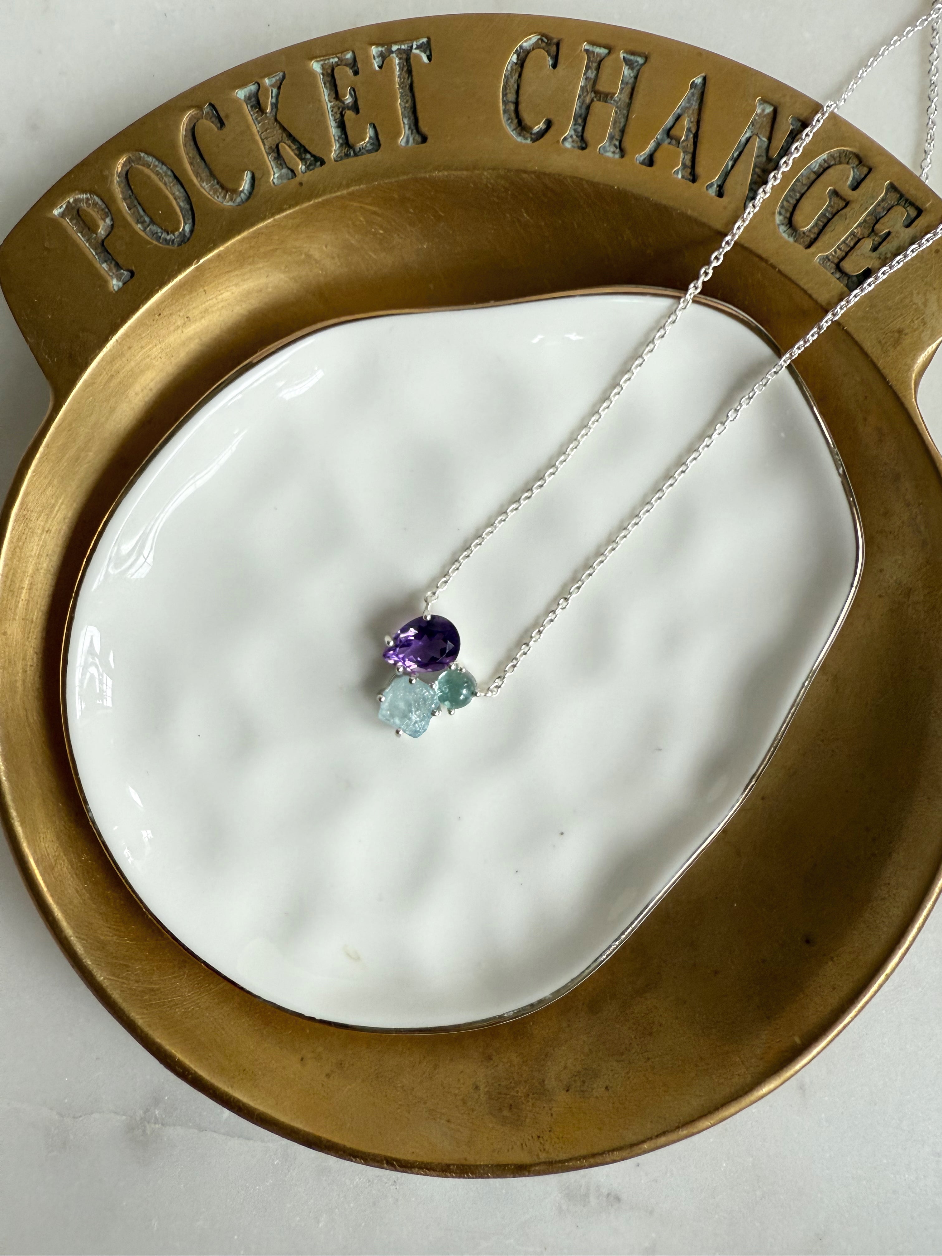 The Selene Necklace | Gold or Silver Gemstone Trio Necklace