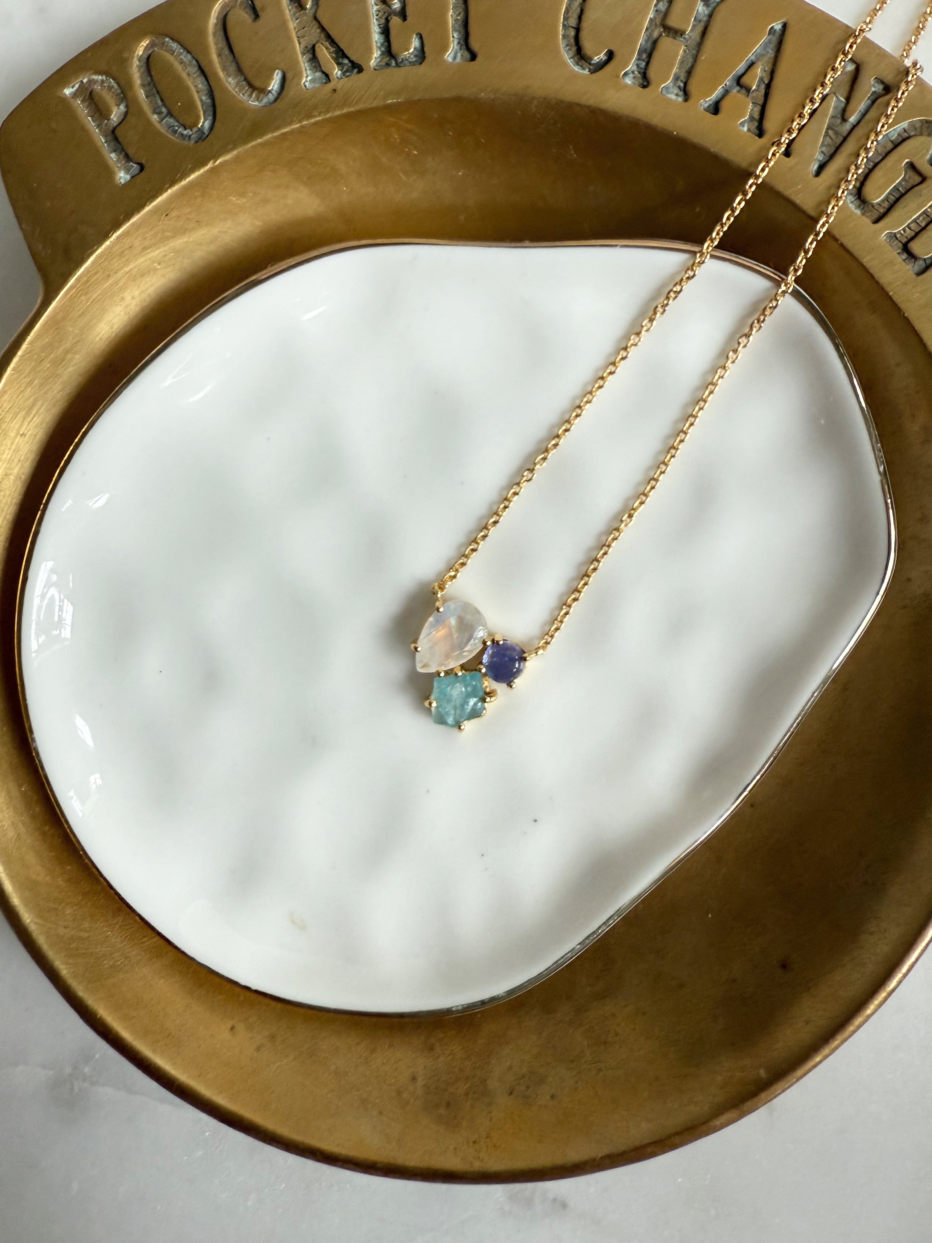 The Selene Necklace | Gold or Silver Gemstone Trio Necklace