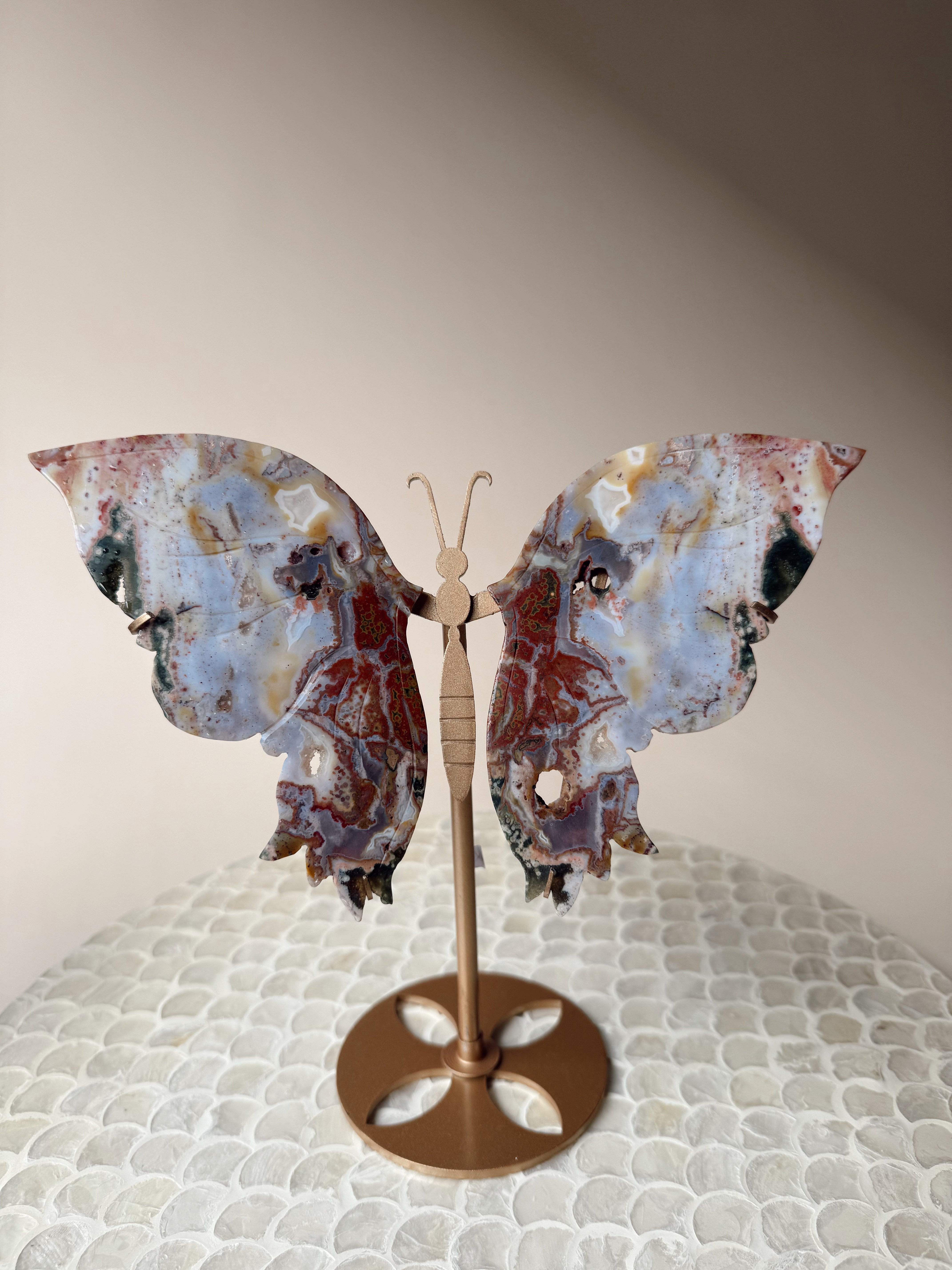 Ocean Jasper Butterfly Wings on Stand