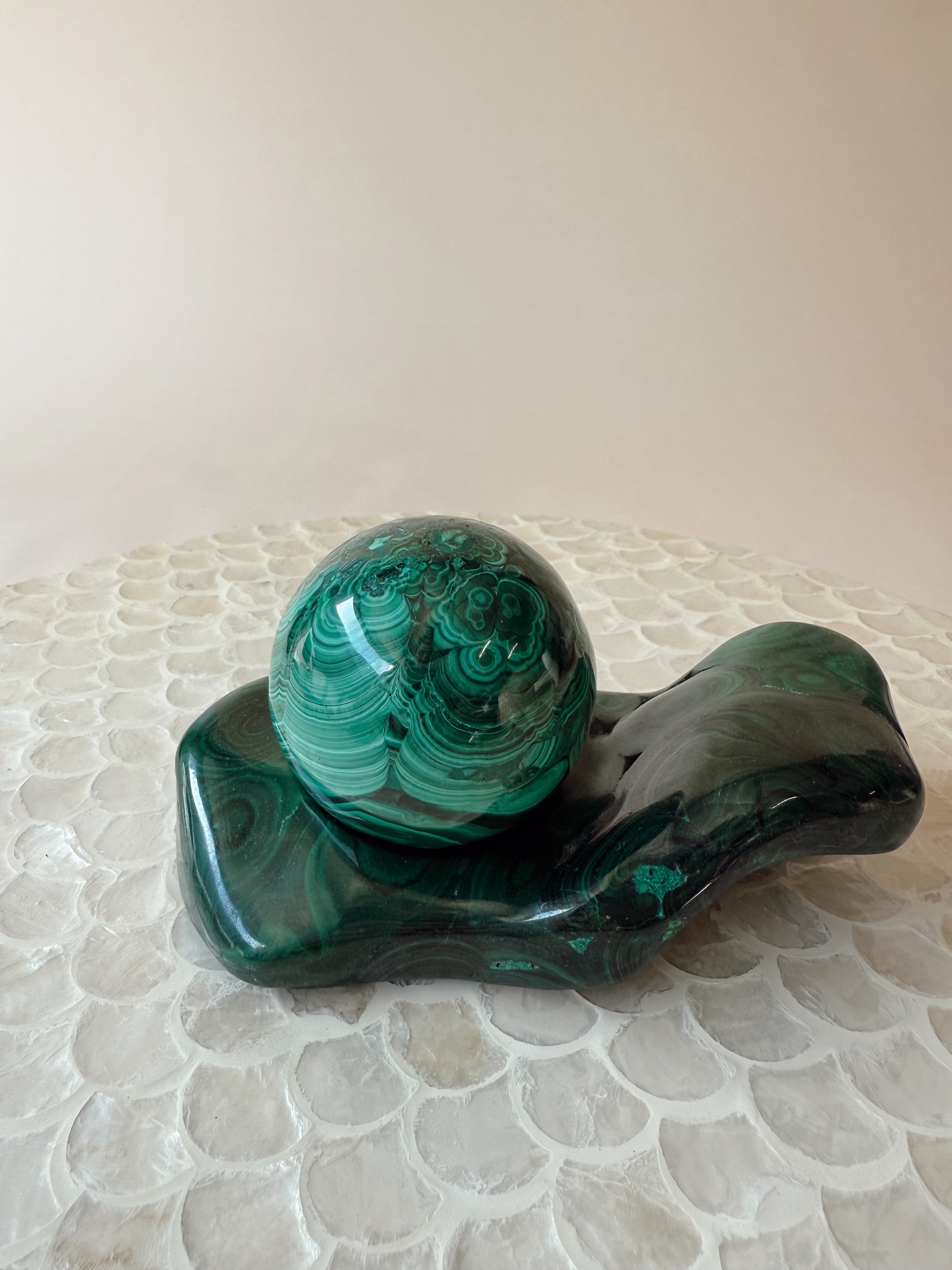 Malachite Sphere with Matching Base