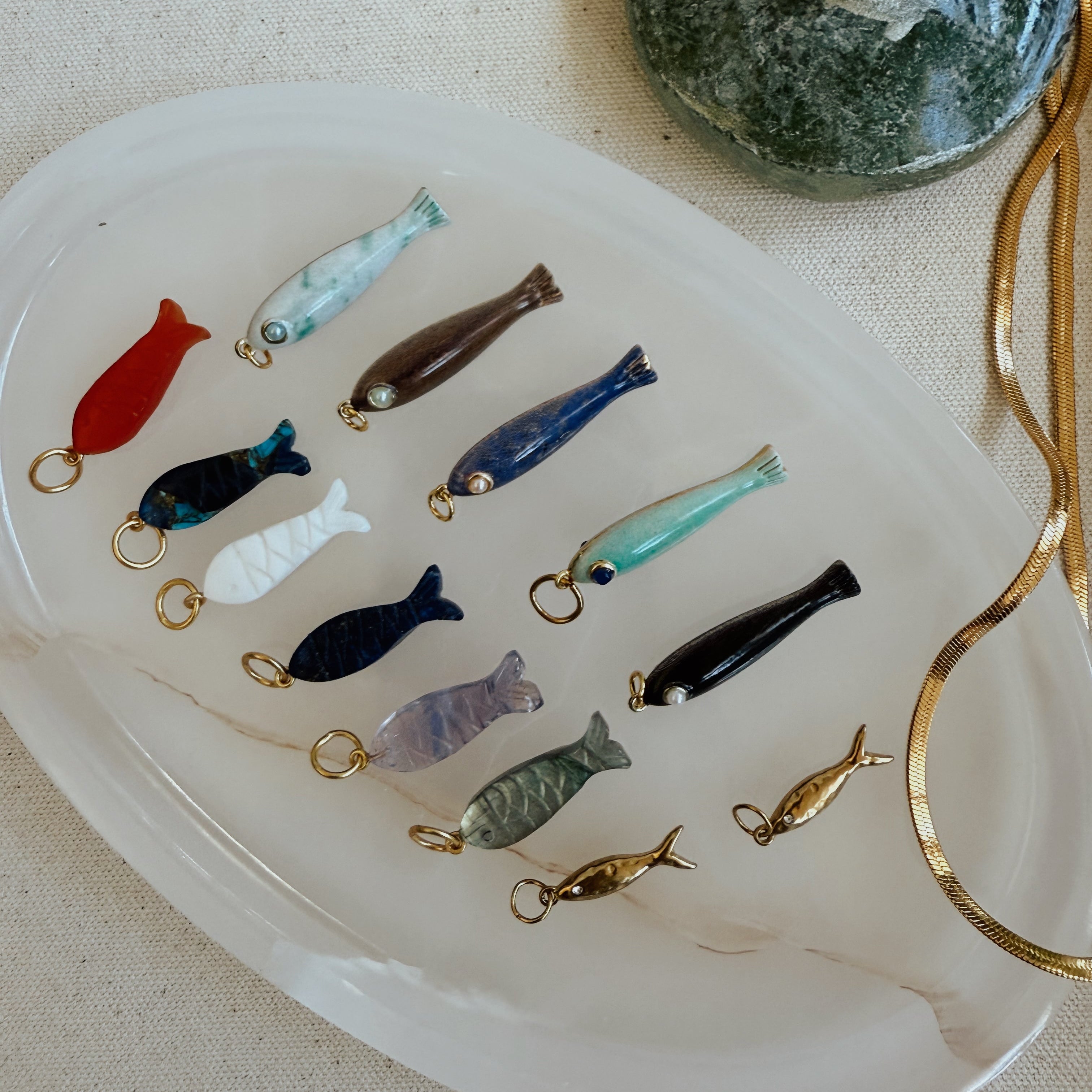 Sardinia Charms | Gemstone, Mini Gold + Enamel Fish Charms