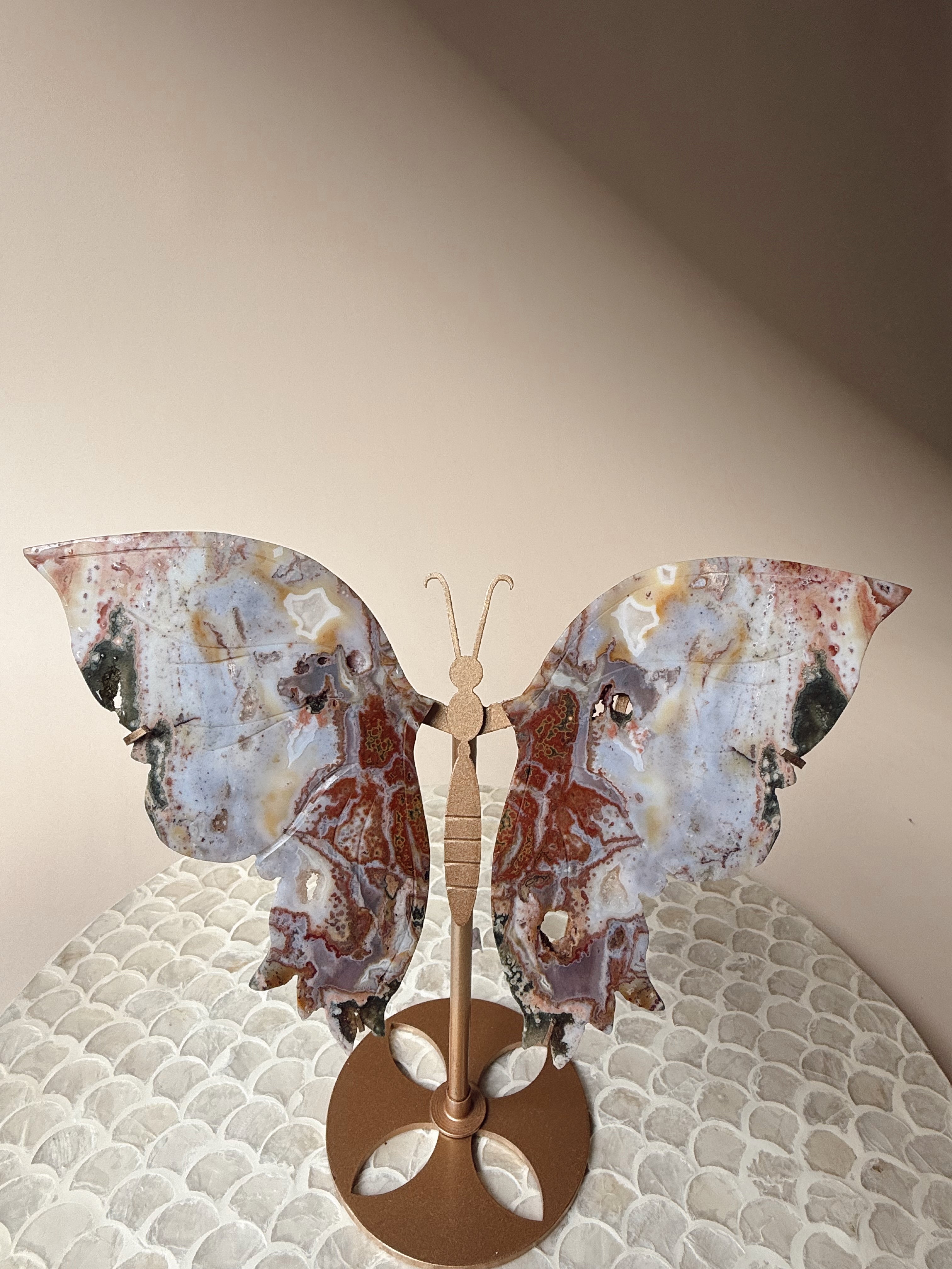 Ocean Jasper Butterfly Wings on Stand