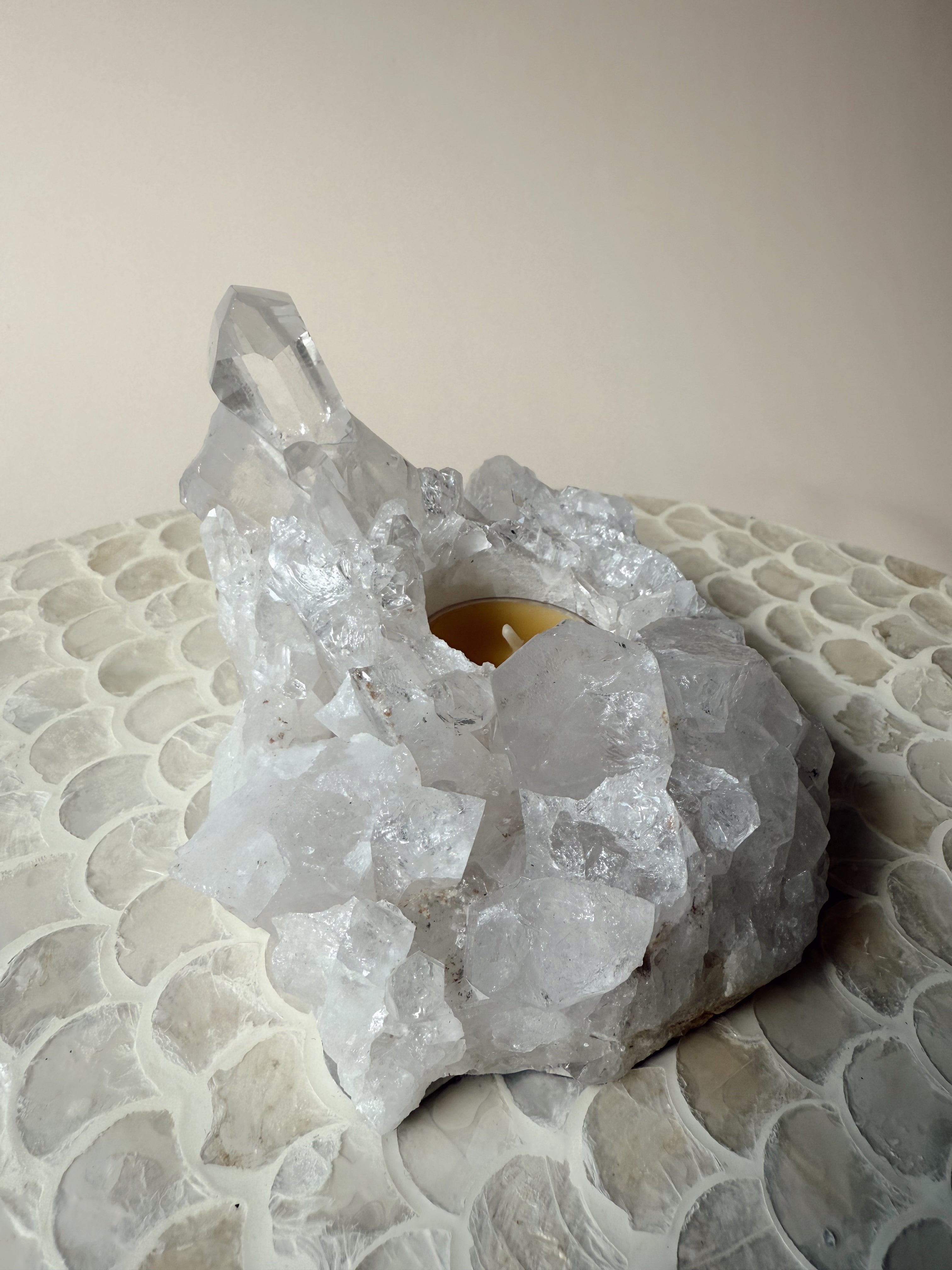 XL Clear Quartz Cluster Votive