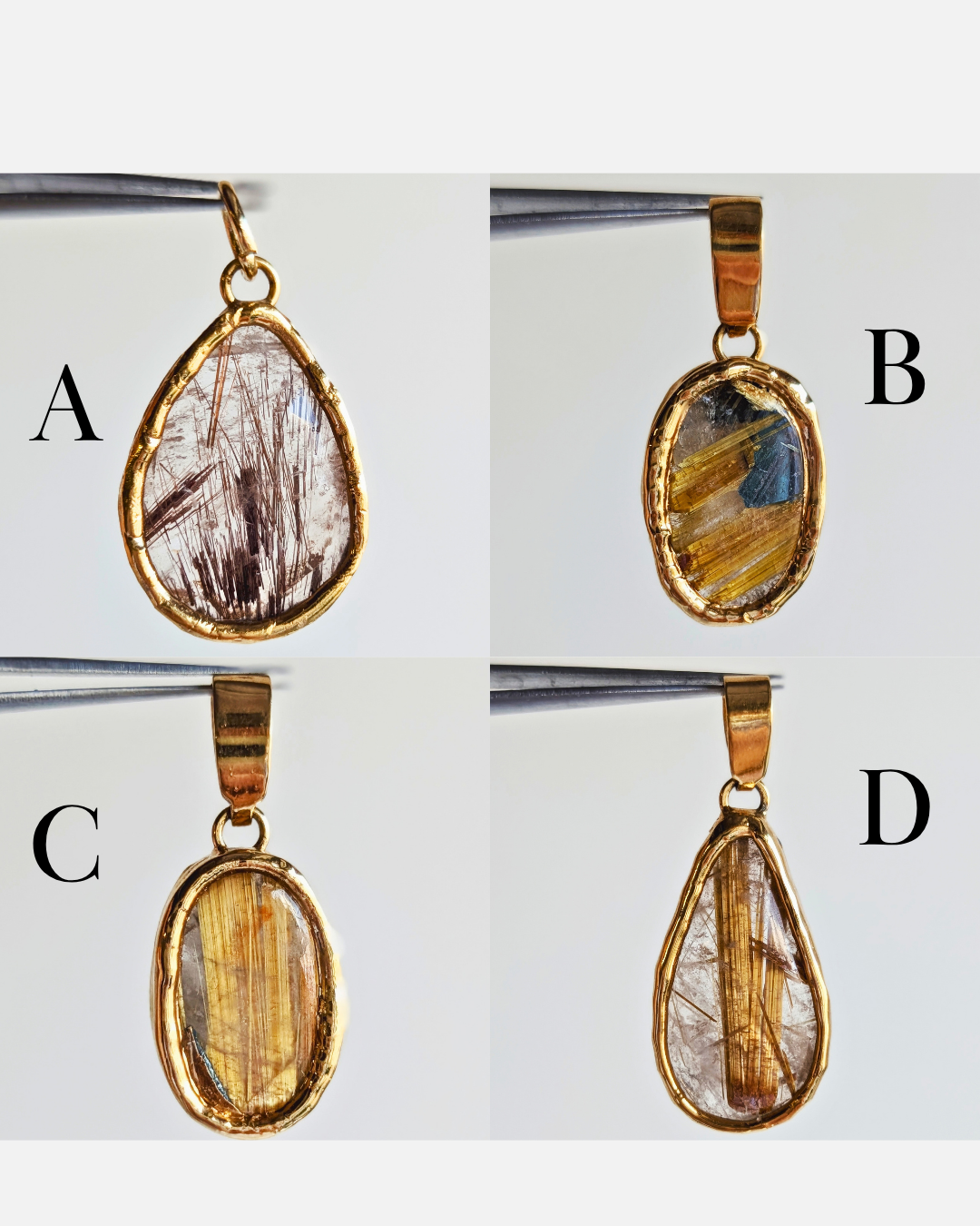 Gold Rutilated Quartz Pendant | Vermeil
