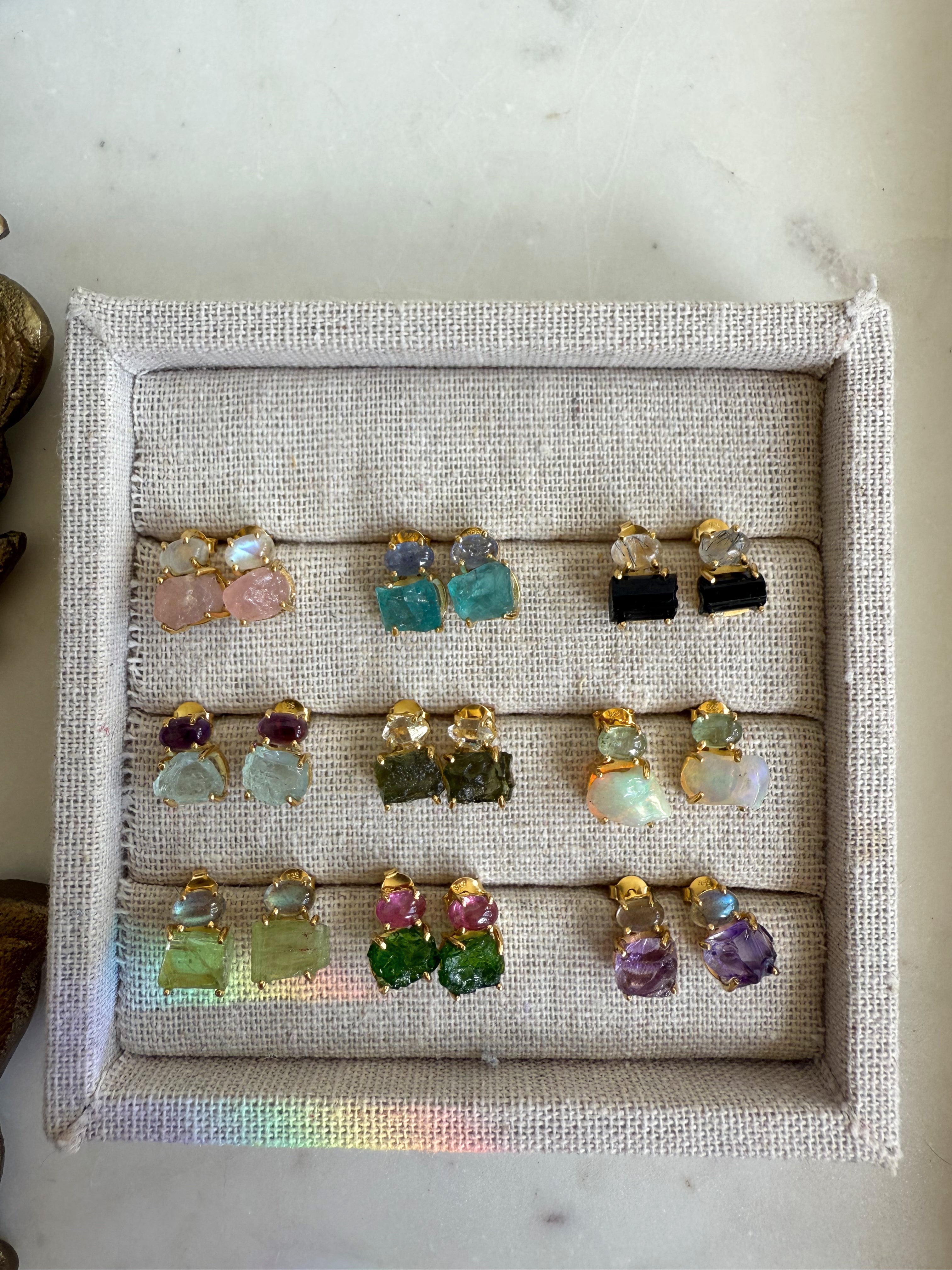 Raw Crystal Duo Stud Earrings