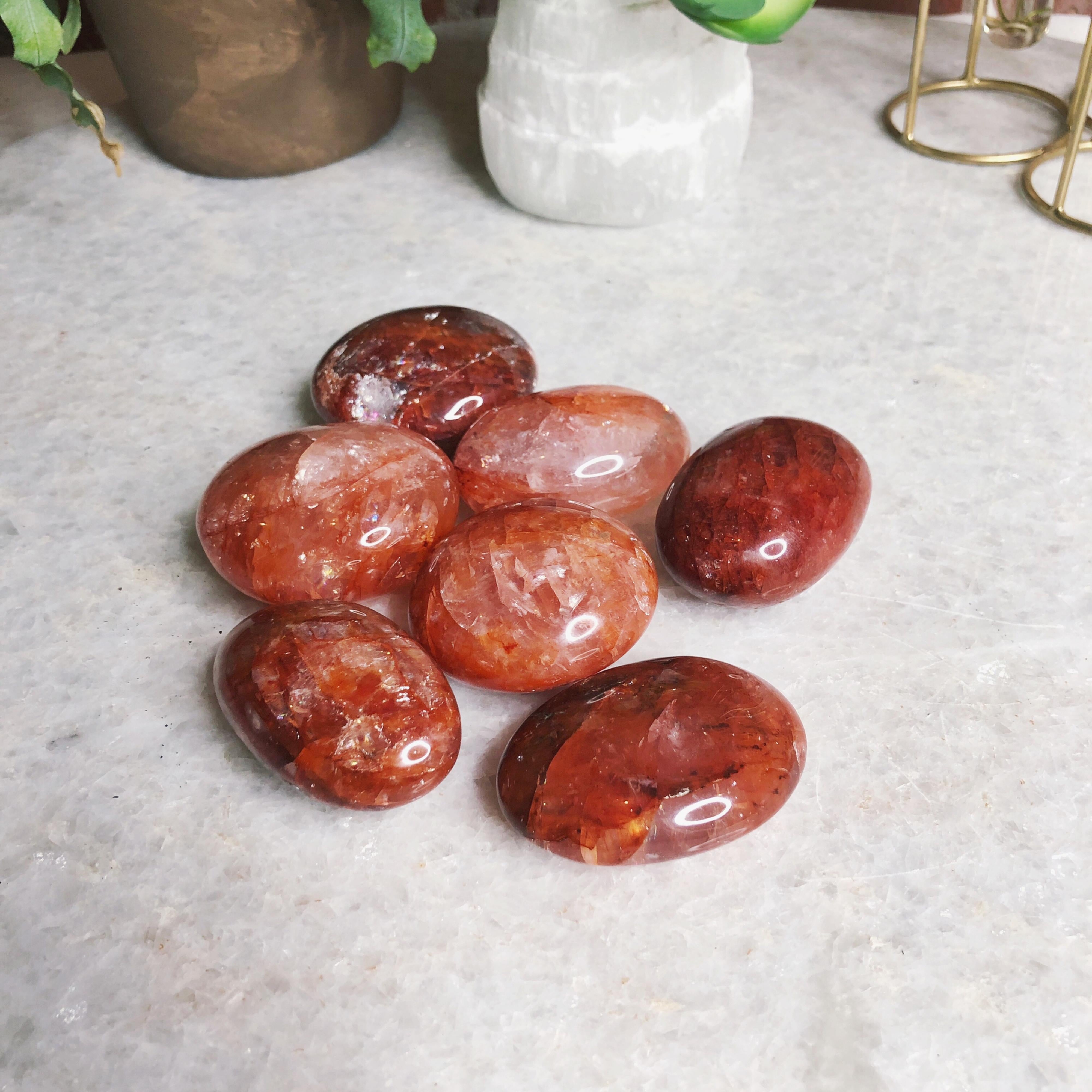 Intuitively Chosen Fire Quartz Palm Stone Wild Alabaster